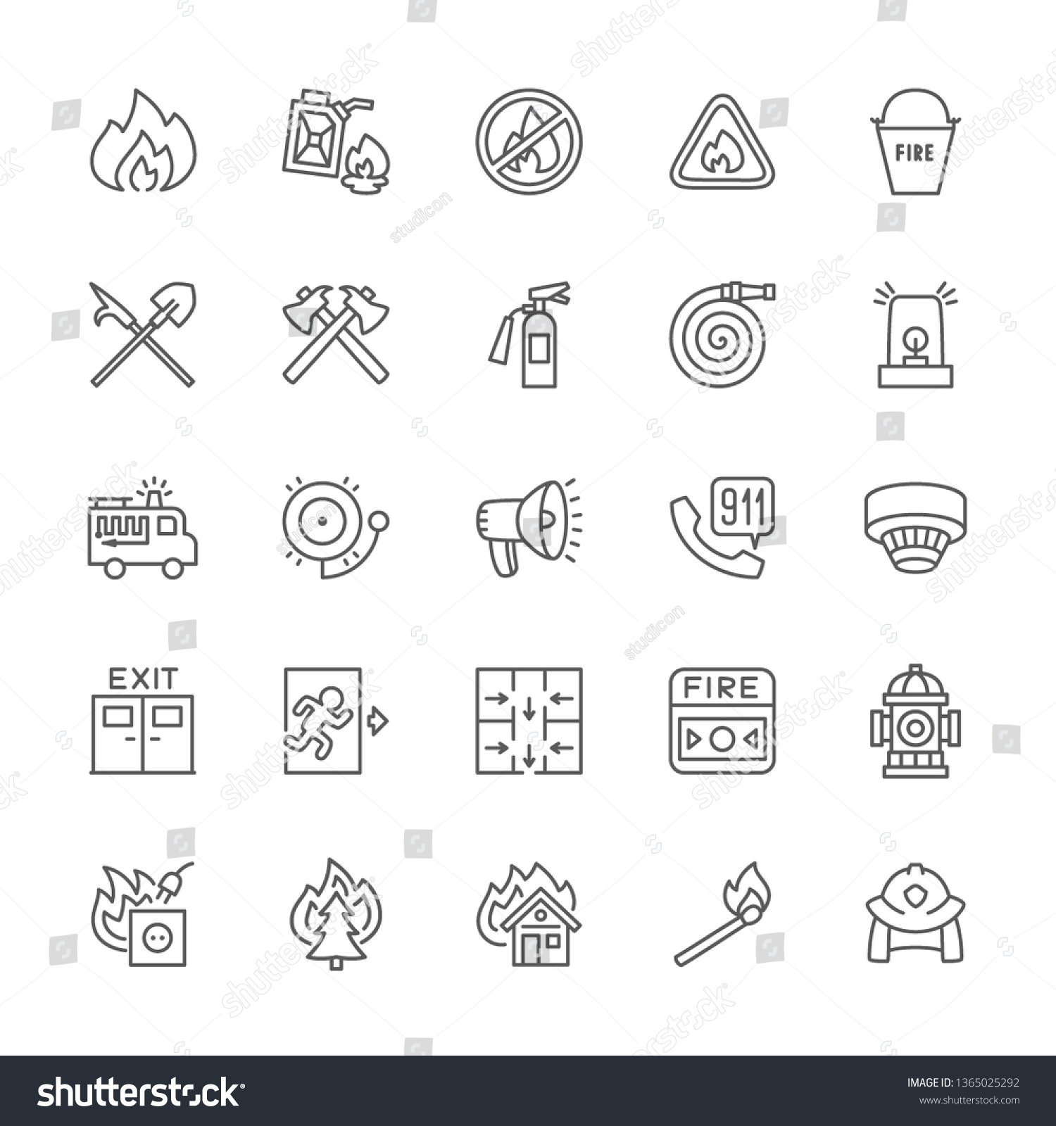 Set Firefighter Line Icons Fireman Fire Stock Vector (Royalty Free ...