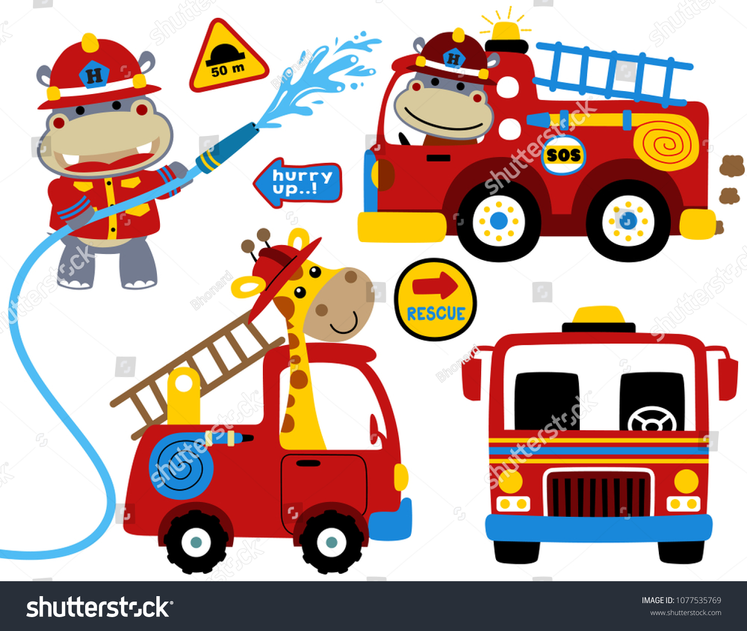 Set Firefighters Cartoon Vector Cute Fireman Stock Vector Royalty Free 1077535769 Shutterstock