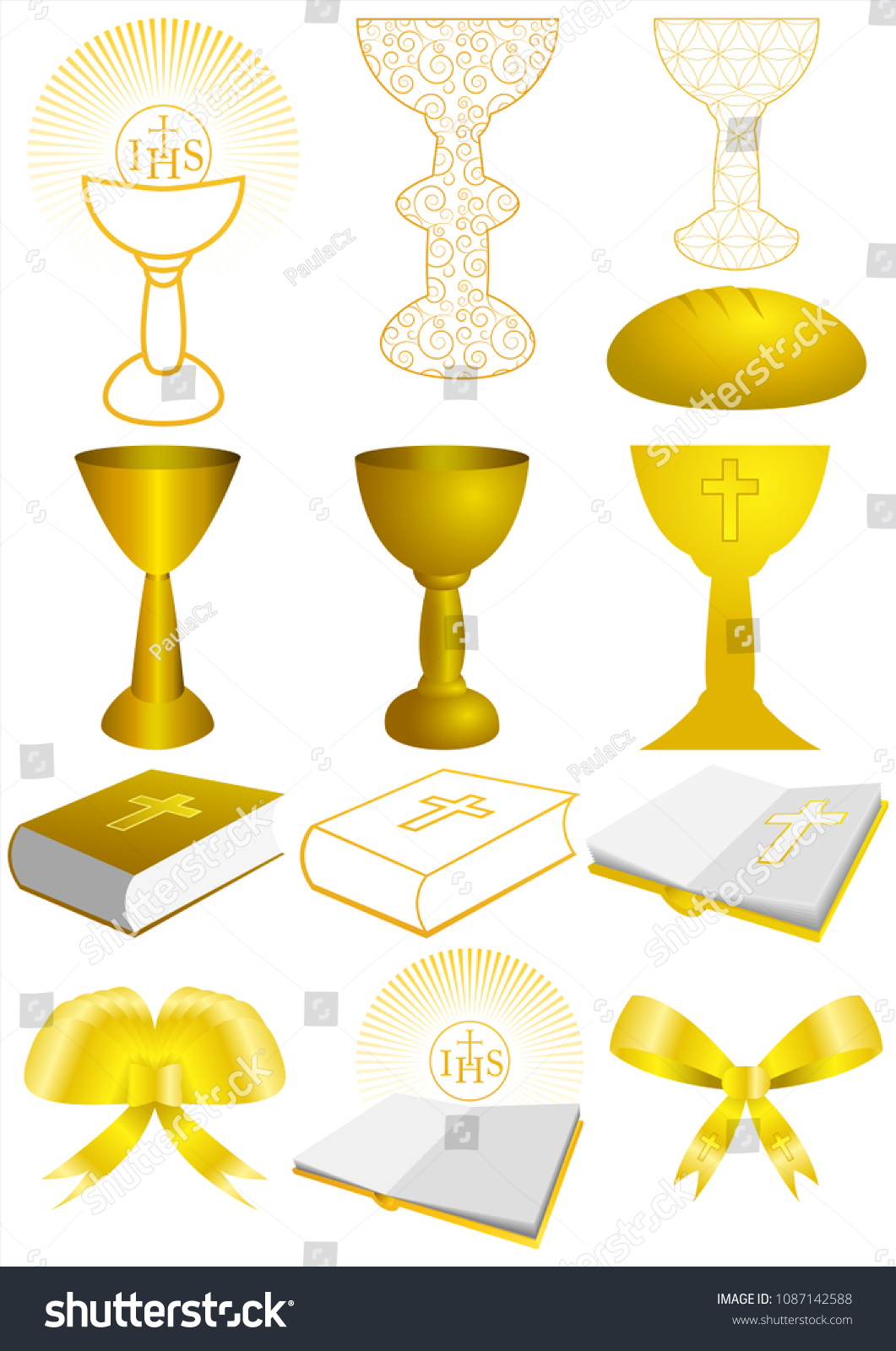 Set First Communion Elements Symbols Stock Vector (Royalty Free ...