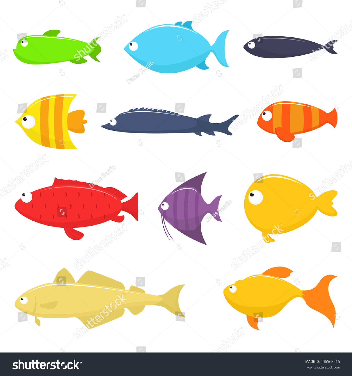 Set Fish Vector Illustration Isolated On Stock Vector 406563916