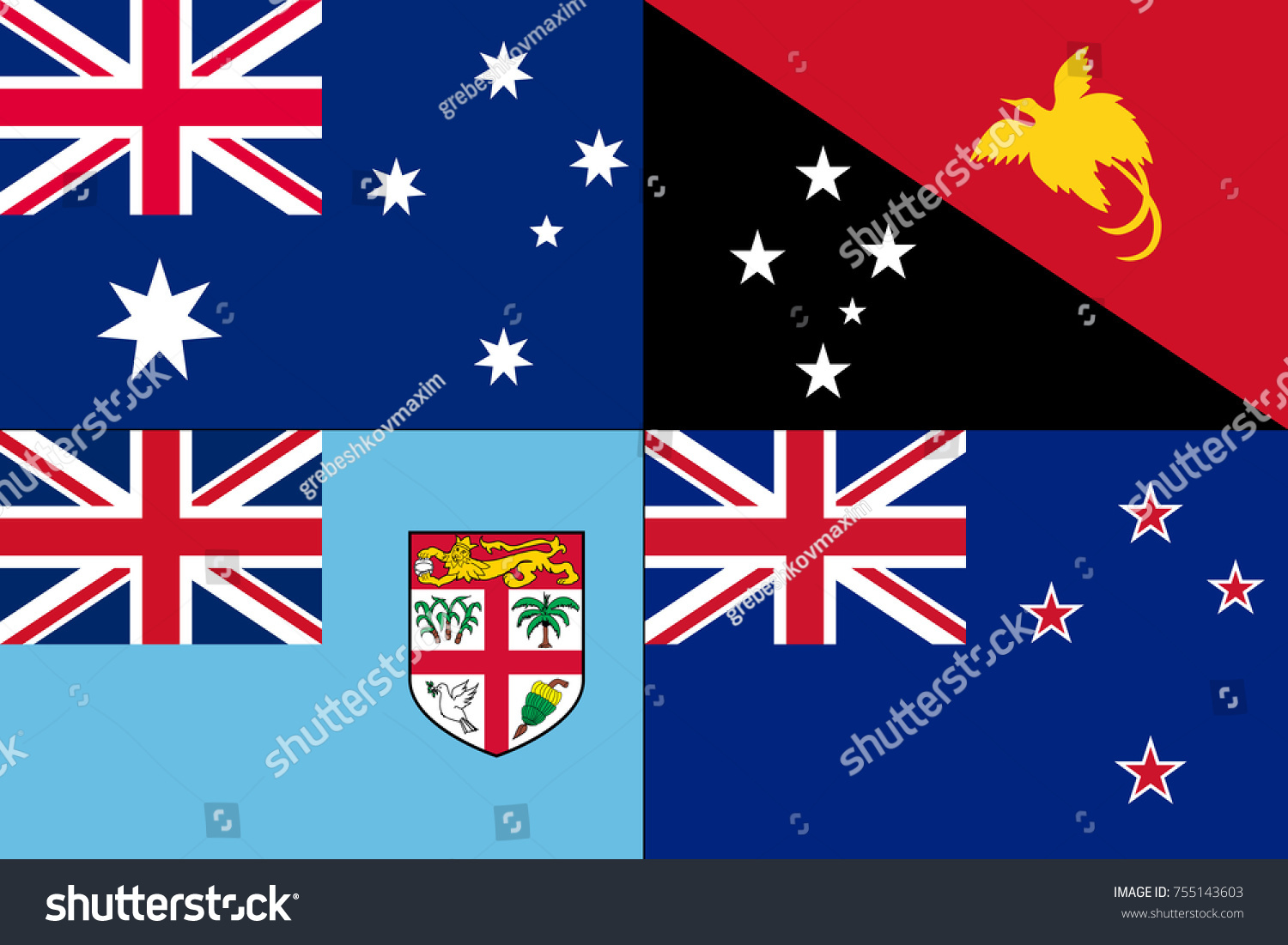 Set Flag Australia New Fiji Stock Vector (Royalty Free) 755143603