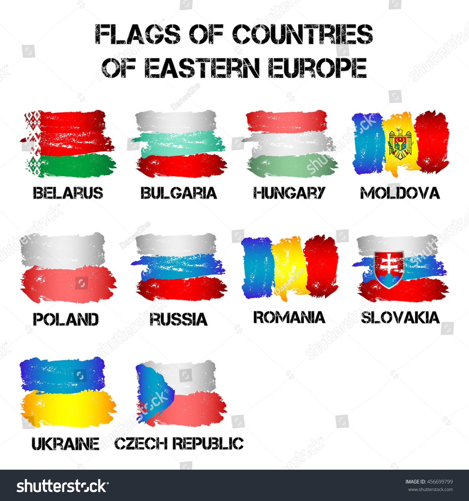 Set Flags Eastern Europe Countries Brush Stock Vector Royalty Free 456699799 Shutterstock 1167