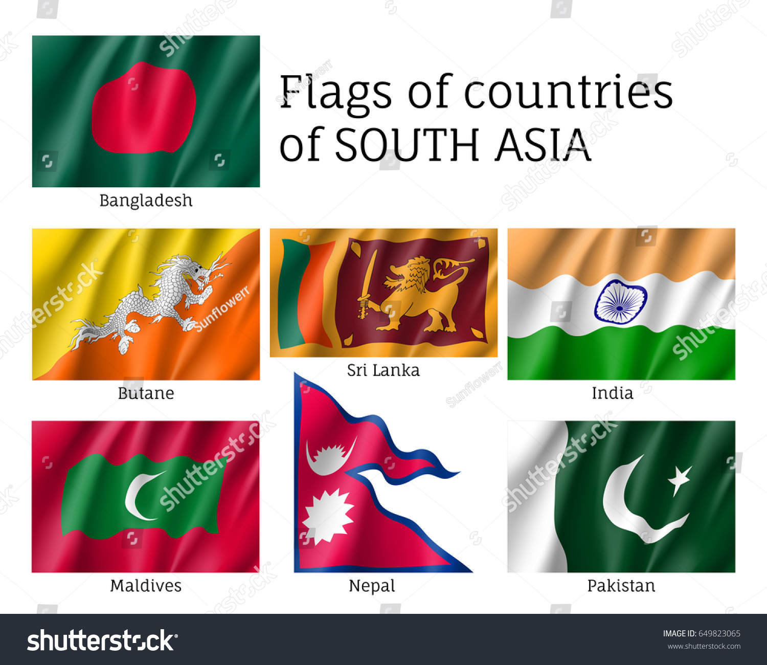 Set Flags South Asia Bangladesh Butane Stock Vector 649823065   Stock Vector Set Of Flags Of South Asia Bangladesh Butane Sri Lanka India Maldives Nepal Pakistan 649823065 