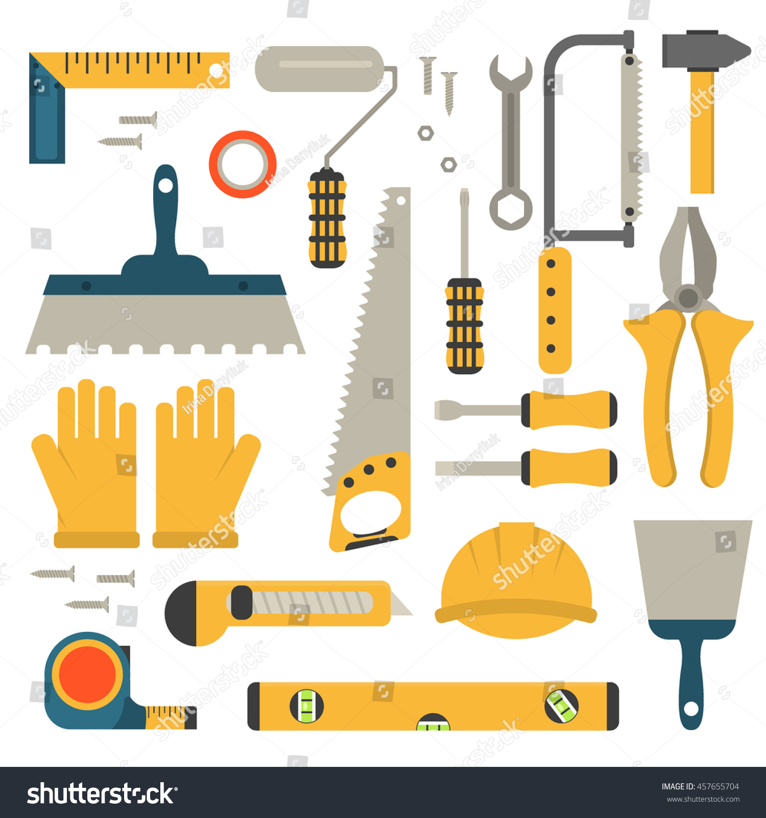 set flat construction tools vector equipment stock vector royalty