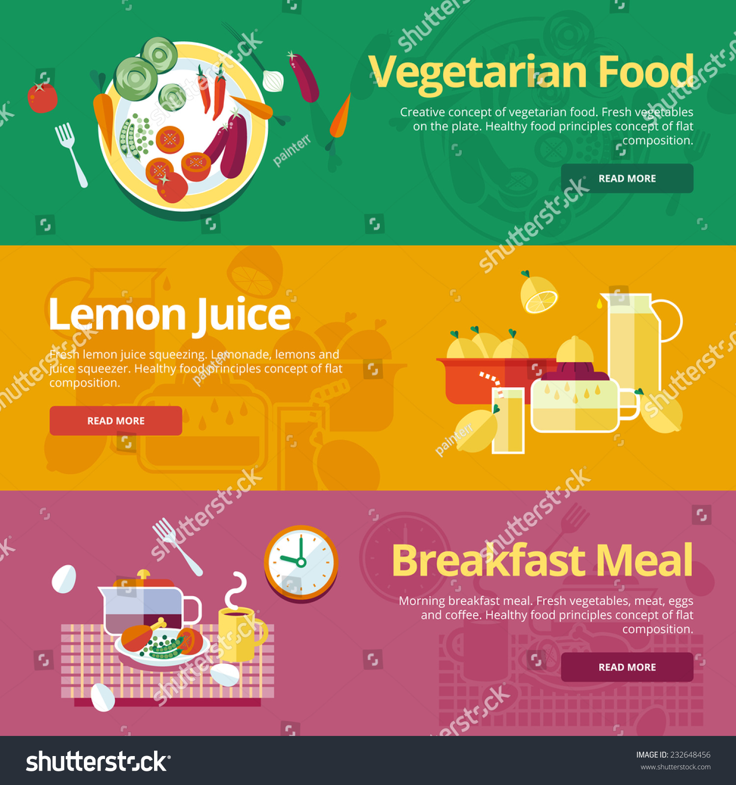 Set Flat Design Concepts Vegetarian Food Stock Vector ...