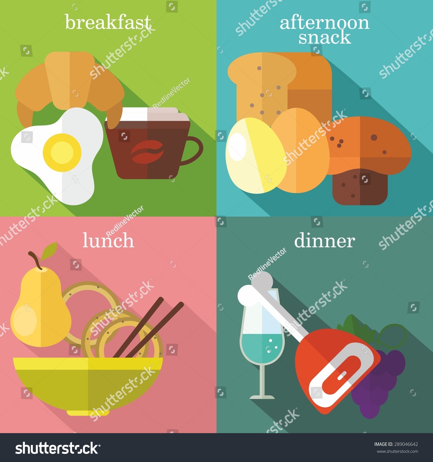 Set Flat Design Concepts Everyday Meals Stock Vector Royalty Free 289046642