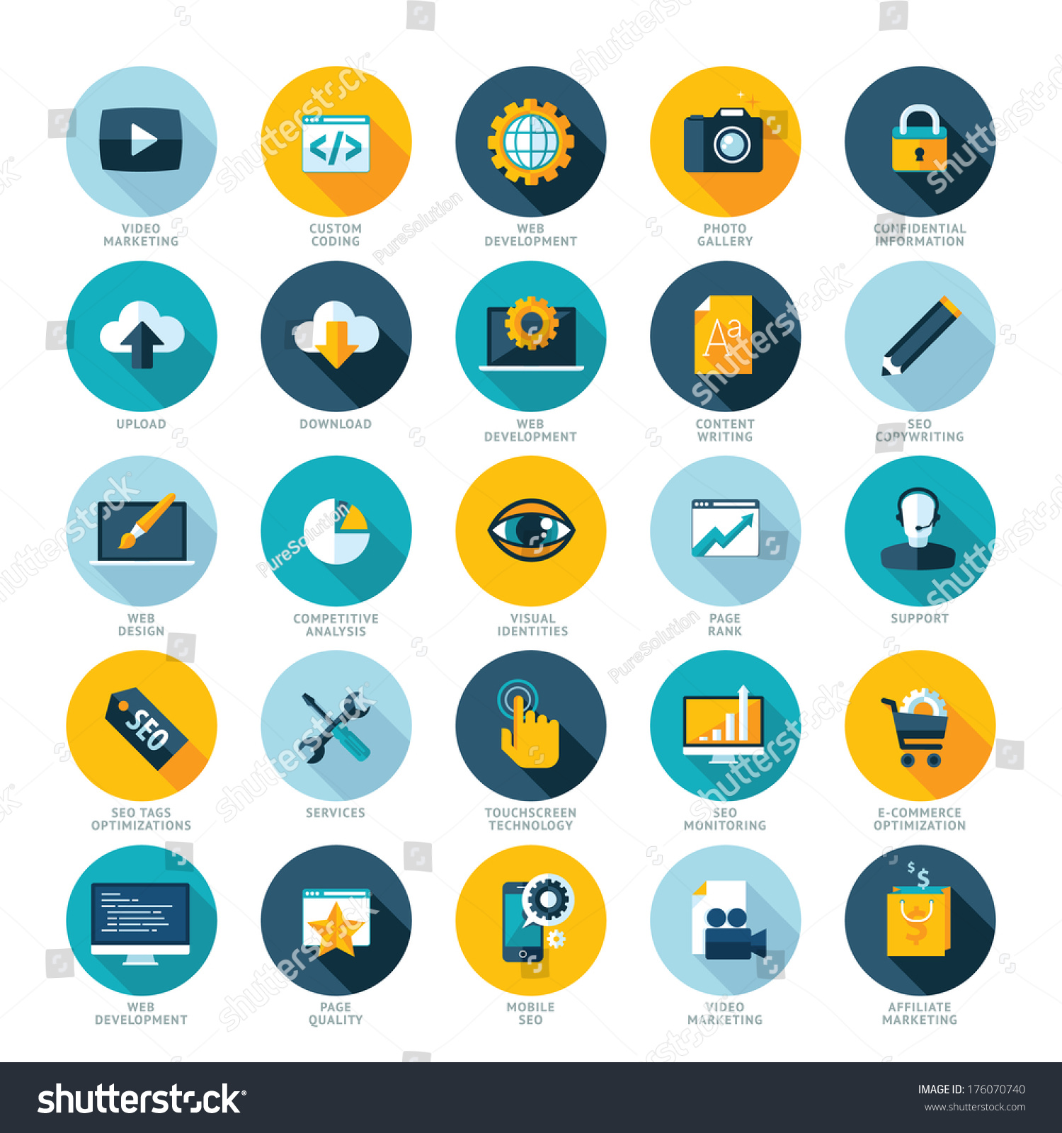 Set Flat Design Icons Web Design Stock Vector Royalty Free 176070740