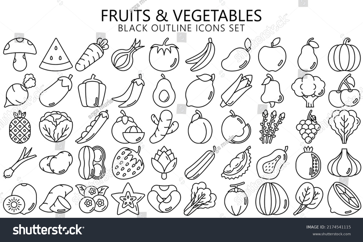 SVG of Set of flat fruits and vegetables icons, Contains such broccoli, peas, carrot, lime, melon and more. Used for modern concepts, web, UI, UX kit and applications. vector EPS 10 ready to convert to SVG. svg