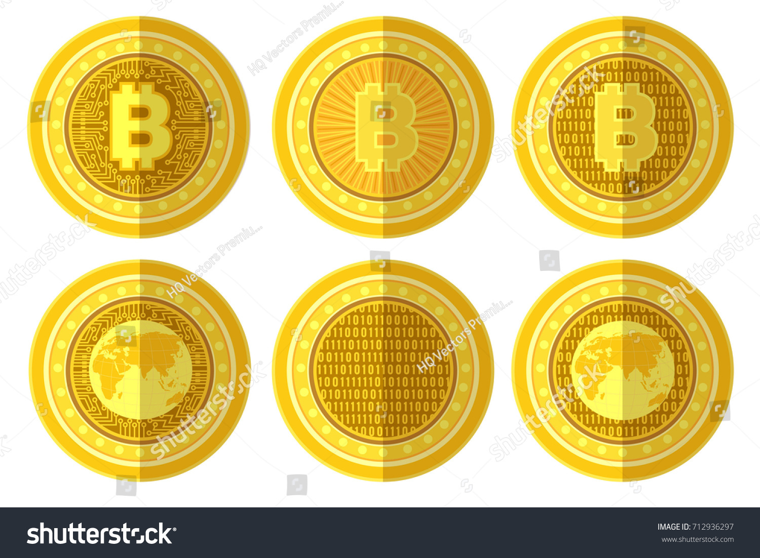 SVG of Set of flat golden coin with bit coin sign back and front side. Vector Illustration isolated on white background svg