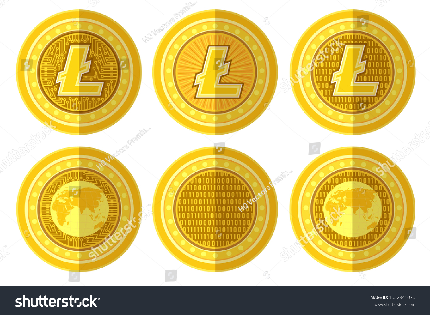 SVG of Set of flat golden coin with bitcoin litecoin ltc sign back and front side. Vector Illustration isolated on white background svg