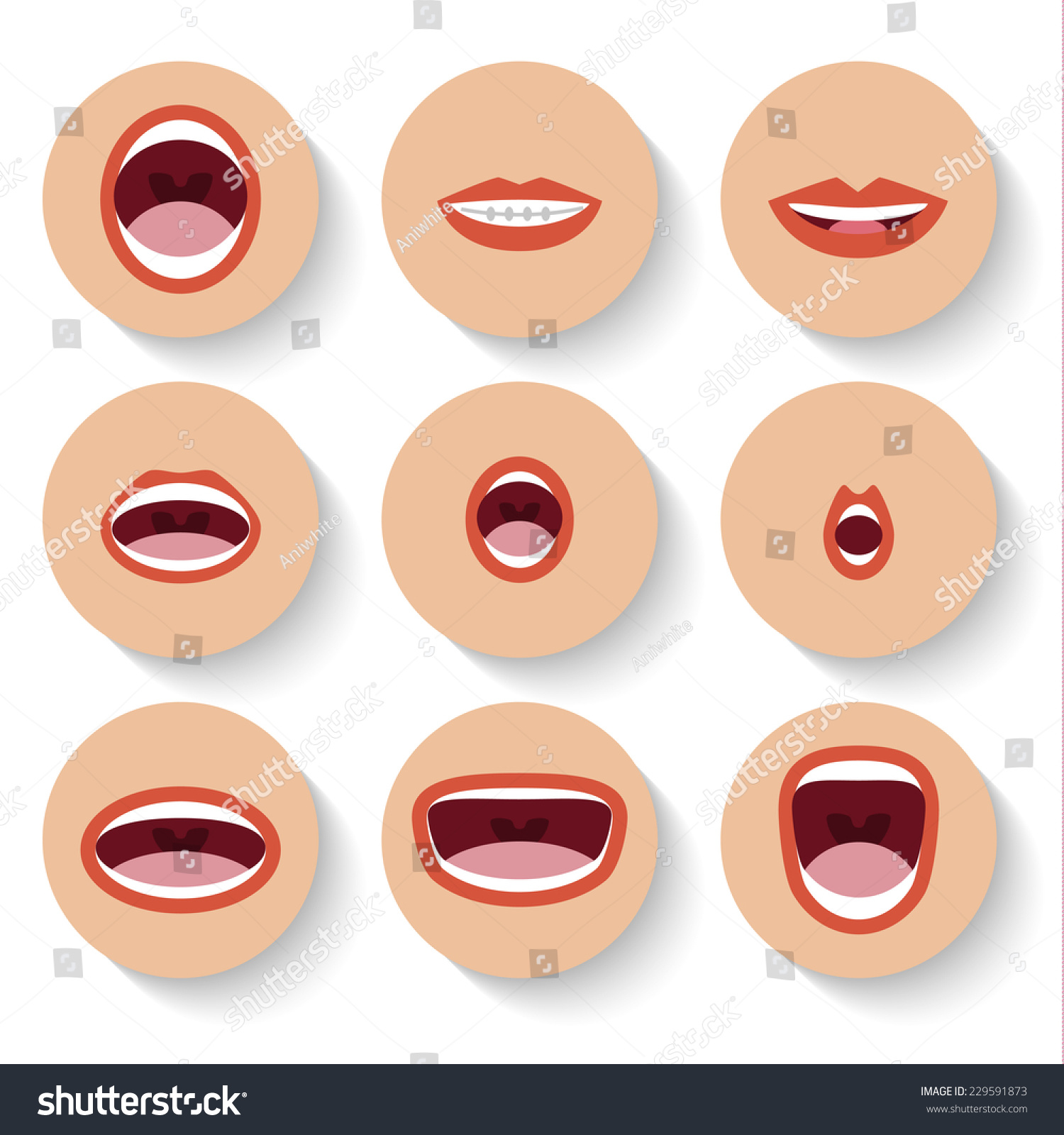 Set Flat Icons Mouth Vector Illustration Stock Vector (Royalty Free