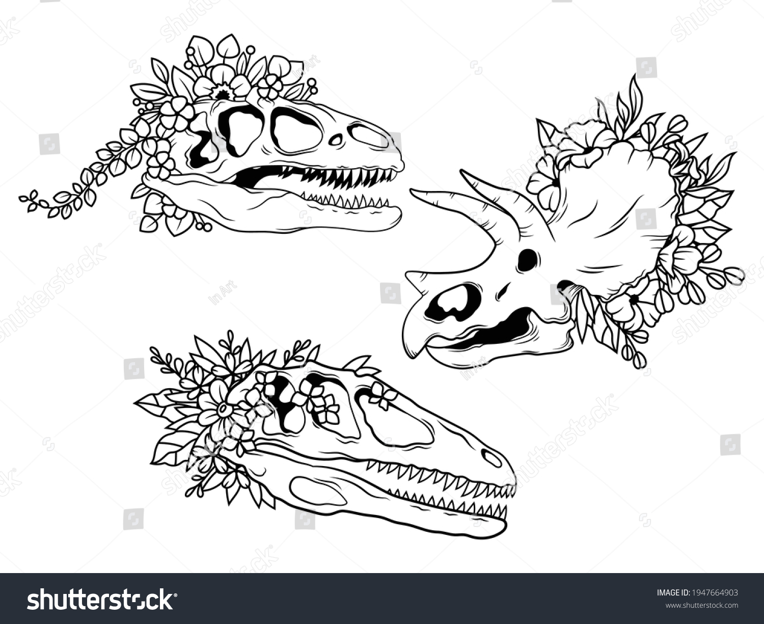 30 Dinosaur skull and flower tattoo Images, Stock Photos & Vectors ...