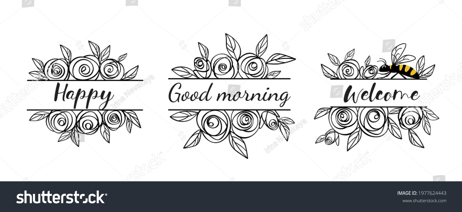 SVG of Set of floral monograms split in form of frame. Frame made of rose flowers and leaves and bee. For cutting SVG files on plotter. The frame is suitable for embellishing names on T-shirts svg