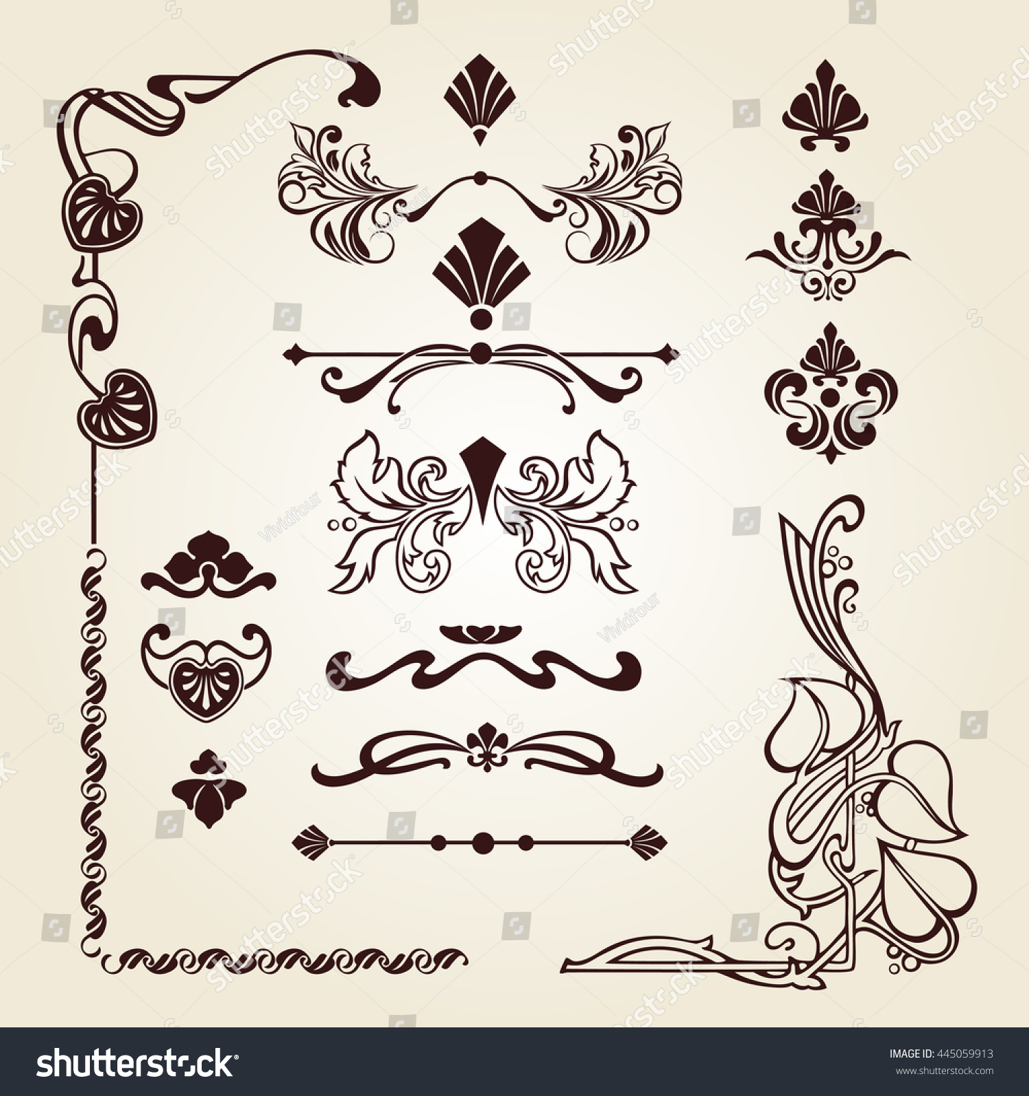 Set Floral Ornament Set Corner Floral Stock Vector Royalty Free