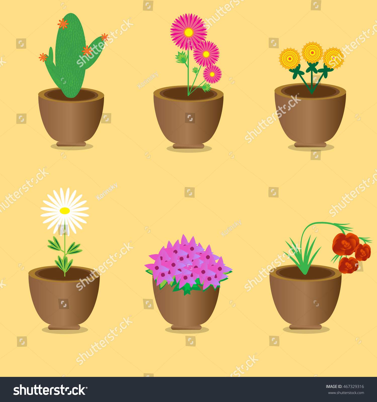 Set Flowers Pots Stock Vector 467329316 - Shutterstock