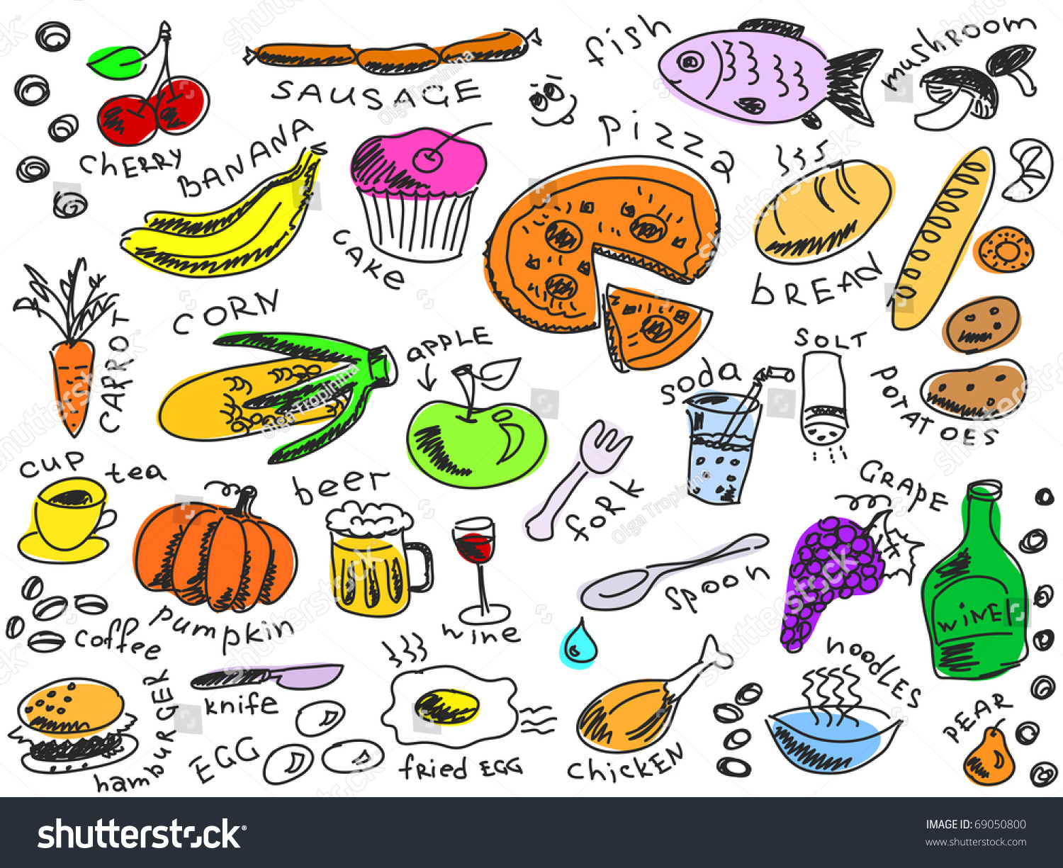 Set Of Food Doodles Vector. Visit My Portfolio For Big Collection Of ...