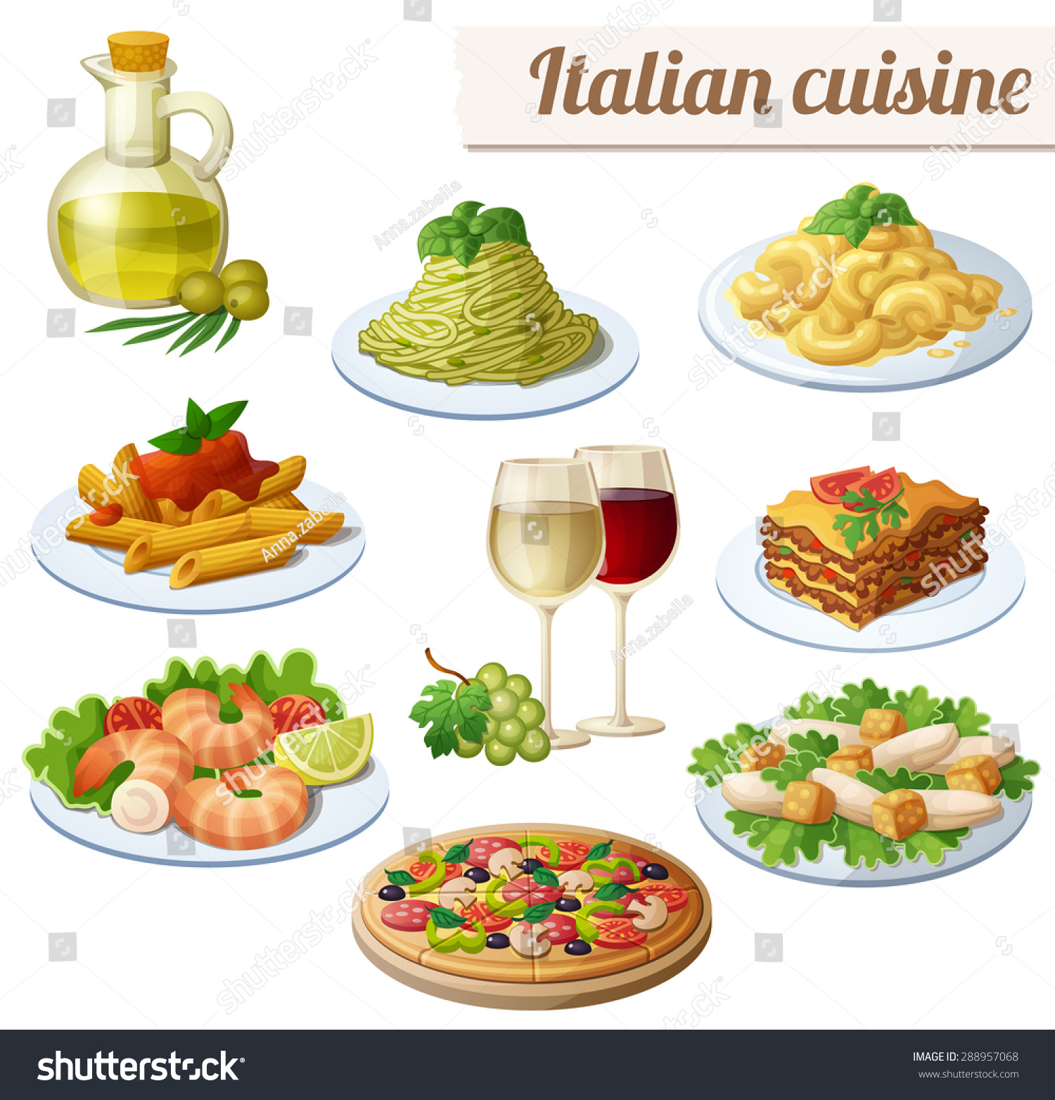 Set Of Food Icons Isolated On White Background. Italian Cuisine ...