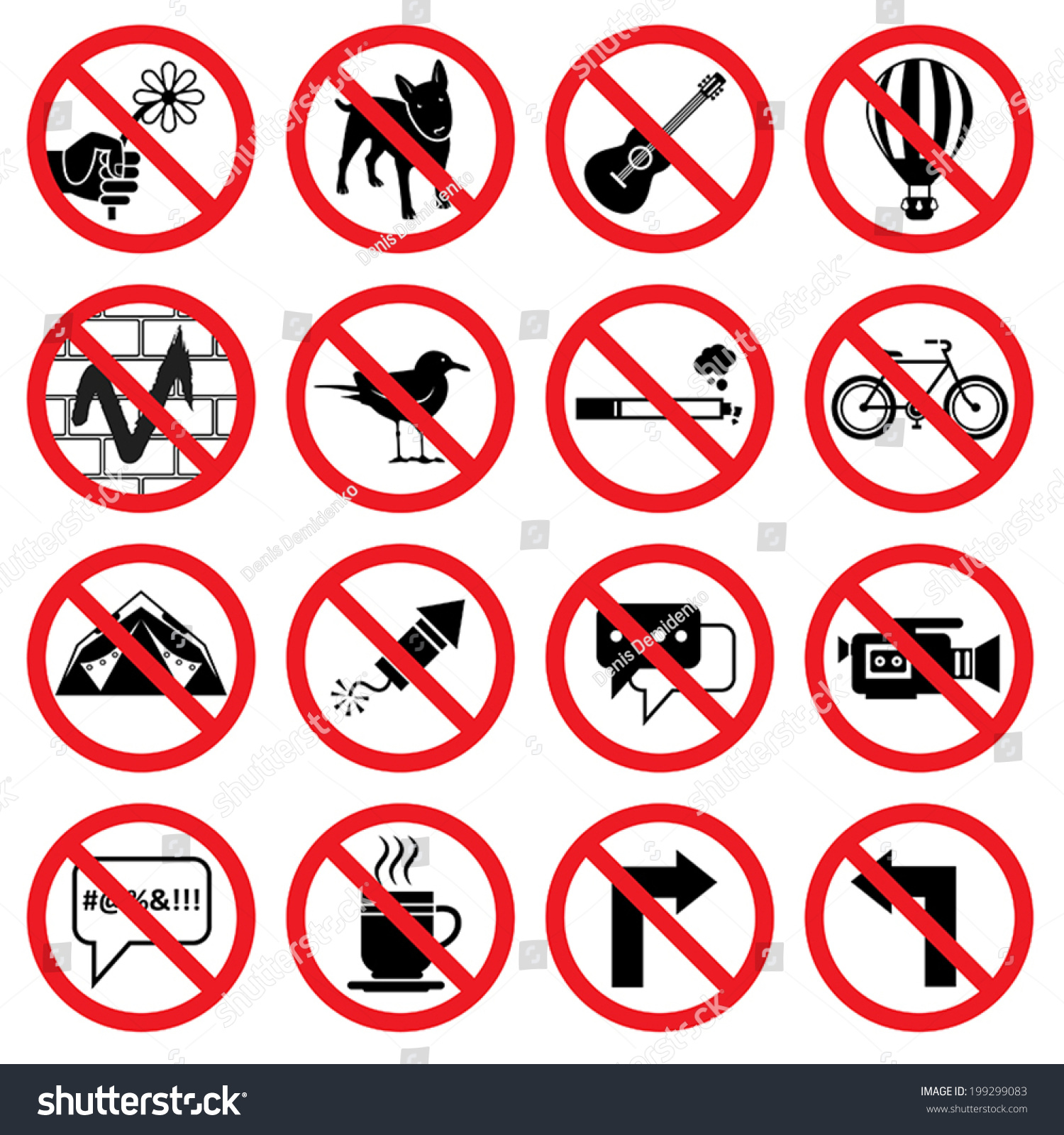 Set Forbidden Signs Different Designations Stock Vector Royalty Free