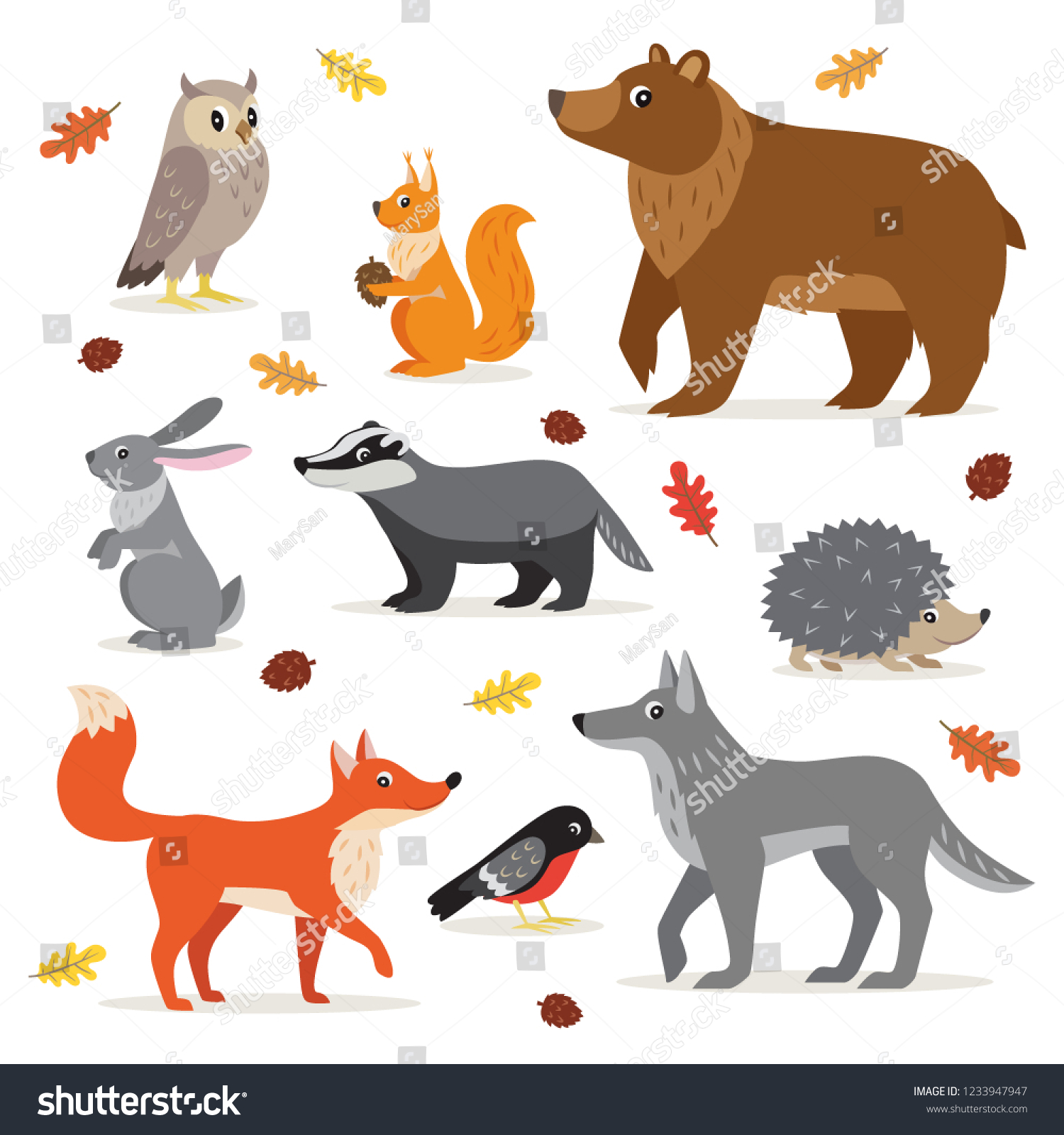 Set Forest Woodland Animals Isolated On Stock Vector (Royalty Free