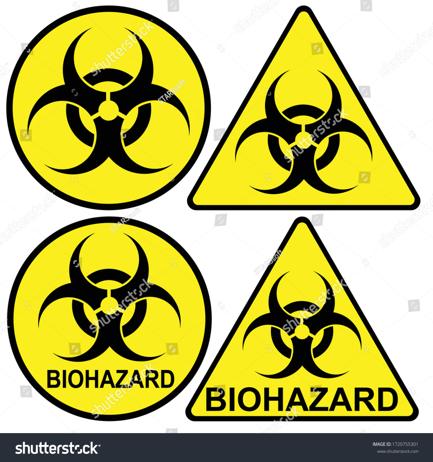 Set Four Biohazard Warning Signs Two Stock Vector (Royalty Free) 1720755301