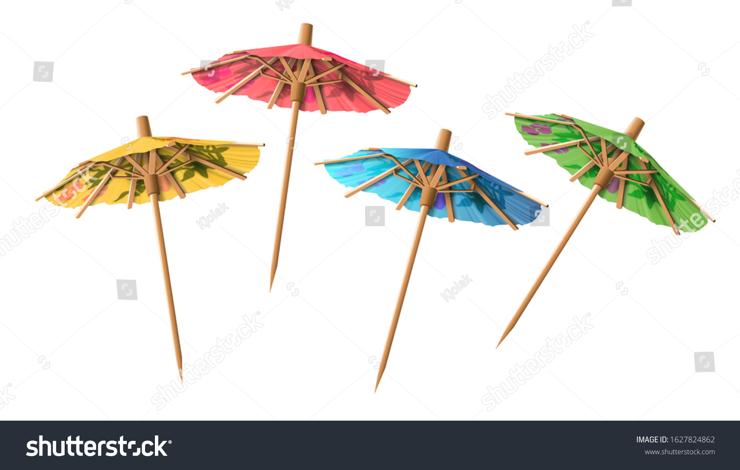 SVG of Set of four cocktail umbrellas of different colors on a white background. Highly realistic illustration. svg