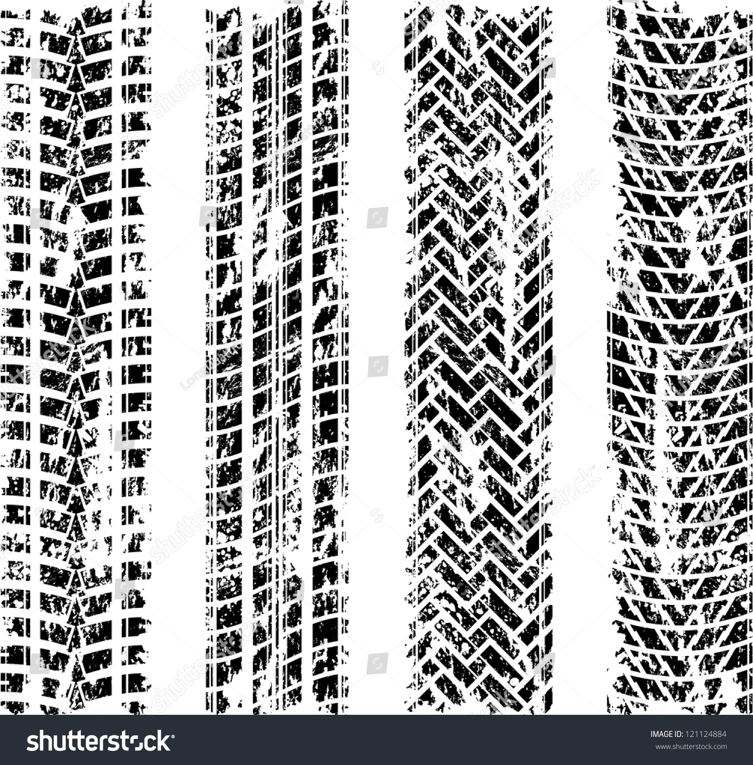 Set Of Four Grunge Black Tire Track Silhouette Stock Vector ...