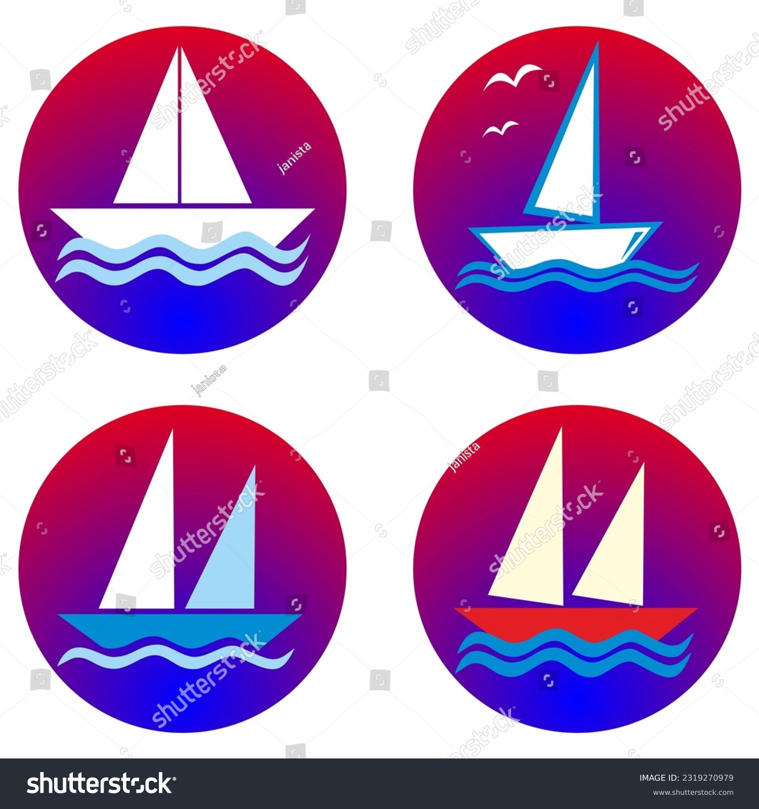 SVG of Set of four sailboats at multicolored circle frame, vector icons, symbols, eps.	 svg