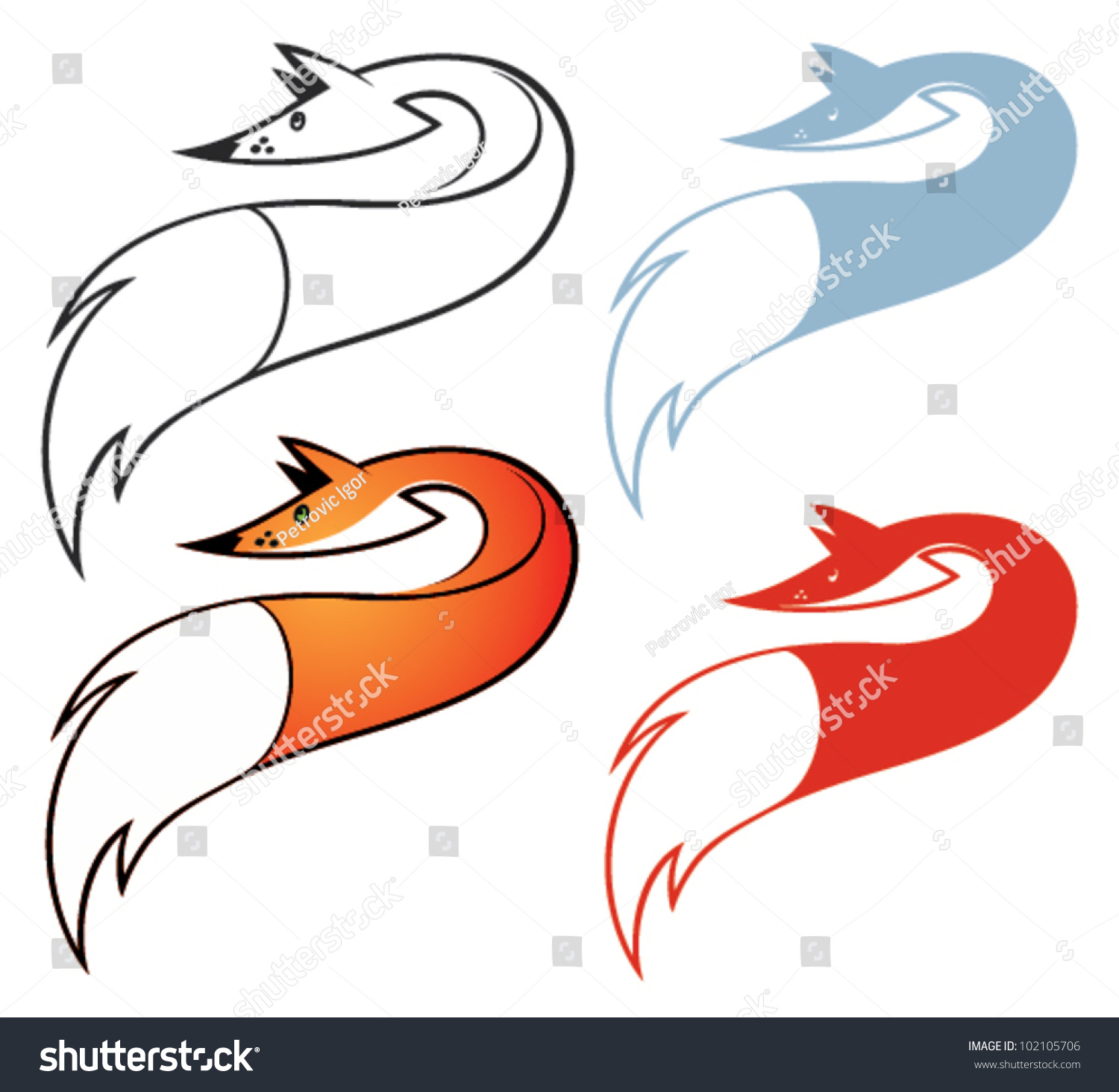 Set Fox Symbols Vector Illustration Stock Vector 102105706 - Shutterstock