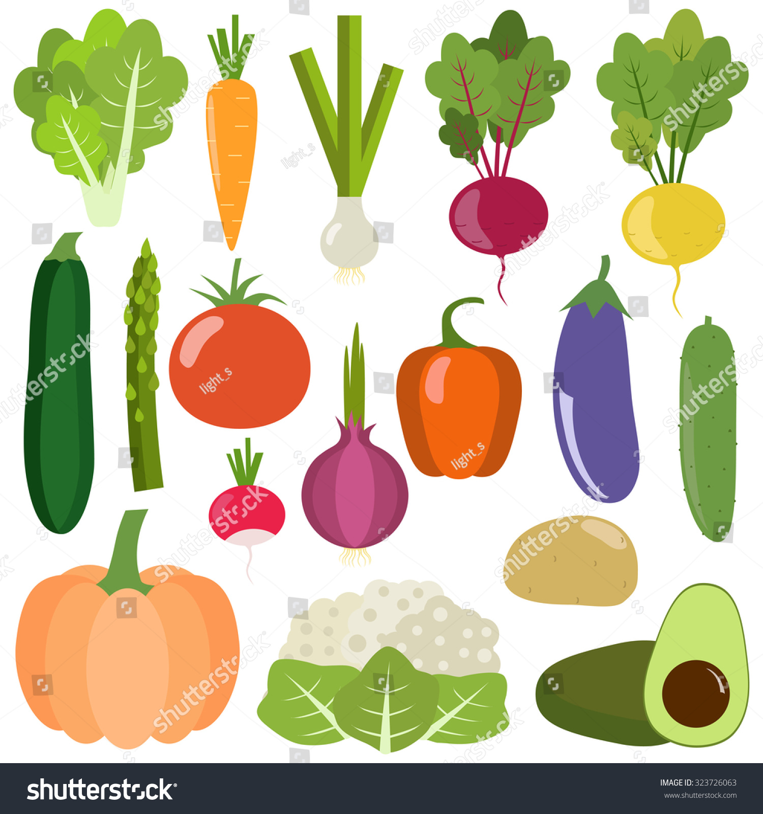 Set Fresh Healthy Vegetables Isolated On Stock Vector 323726063 ...