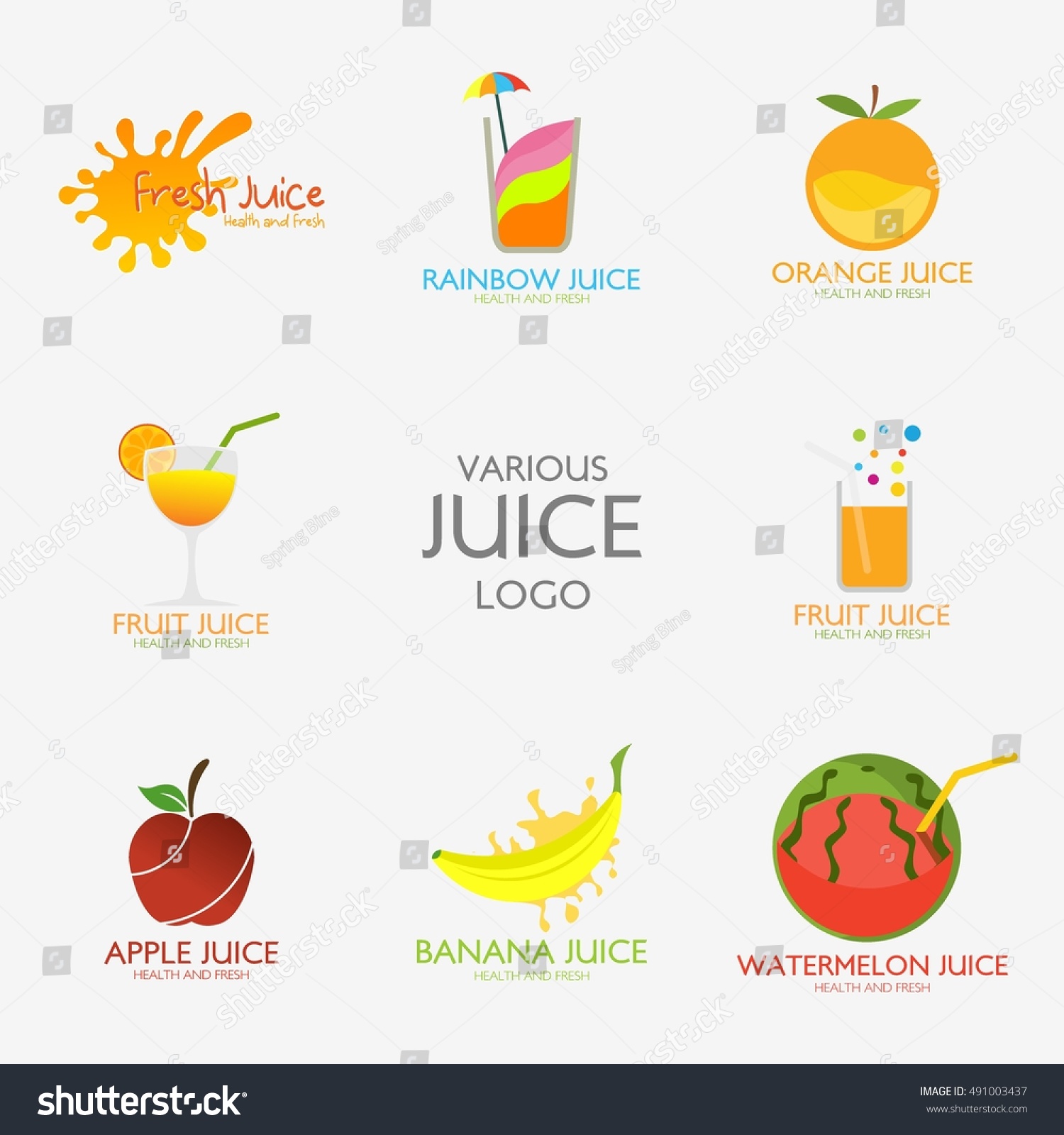 Set Fresh Juice Juice Design Logo Stock Vector 491003437 - Shutterstock