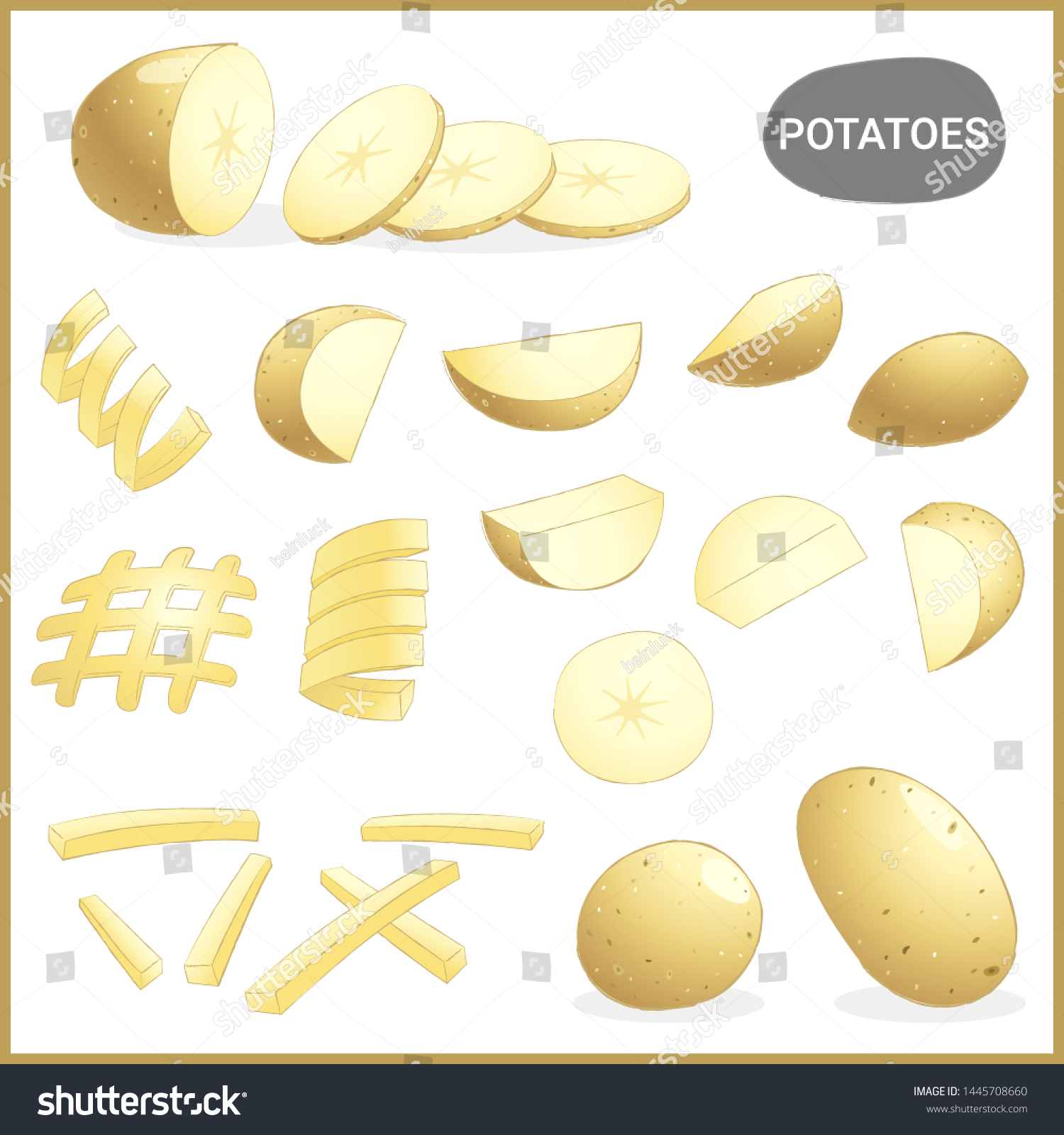 Set Fresh Potatoes Vegetable Various Cuts Stock Vector (Royalty Free ...