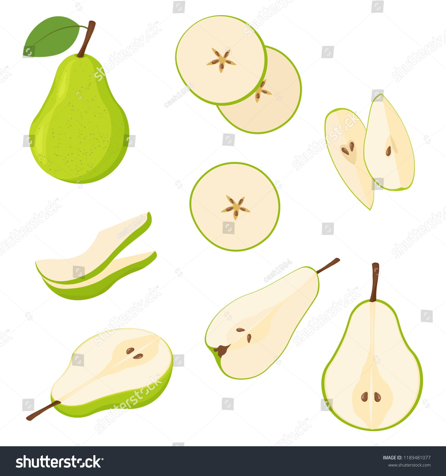 Set Fresh Whole Cut Pear Slices Stock Vector (Royalty Free) 1189481077