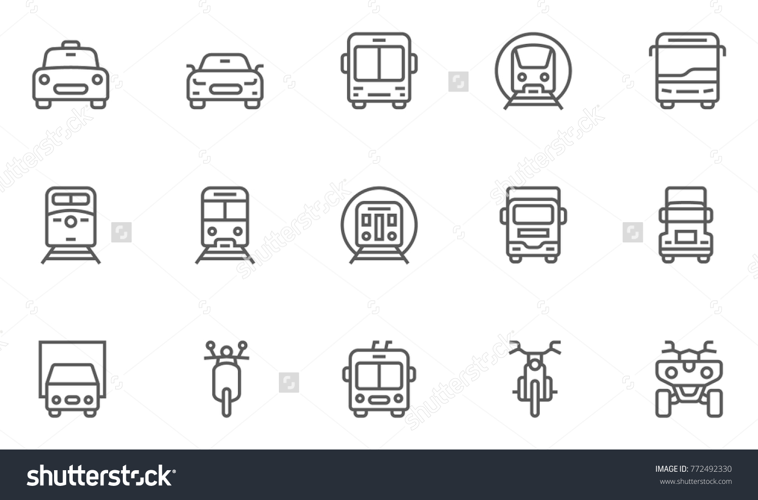 SVG of Set of Front View Transport Vector Line Icons. Editable Stroke. 48x48 Pixel Perfect. svg