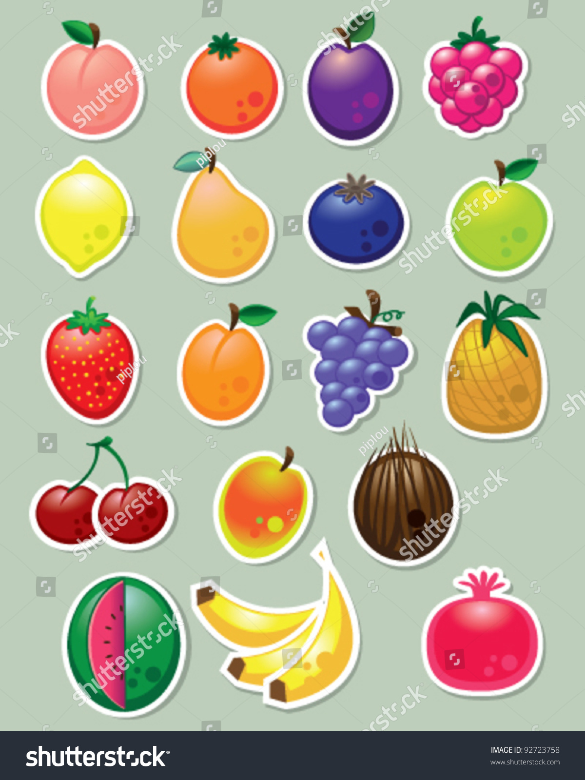 Set Fruit Stickers Stock Vector 92723758 - Shutterstock