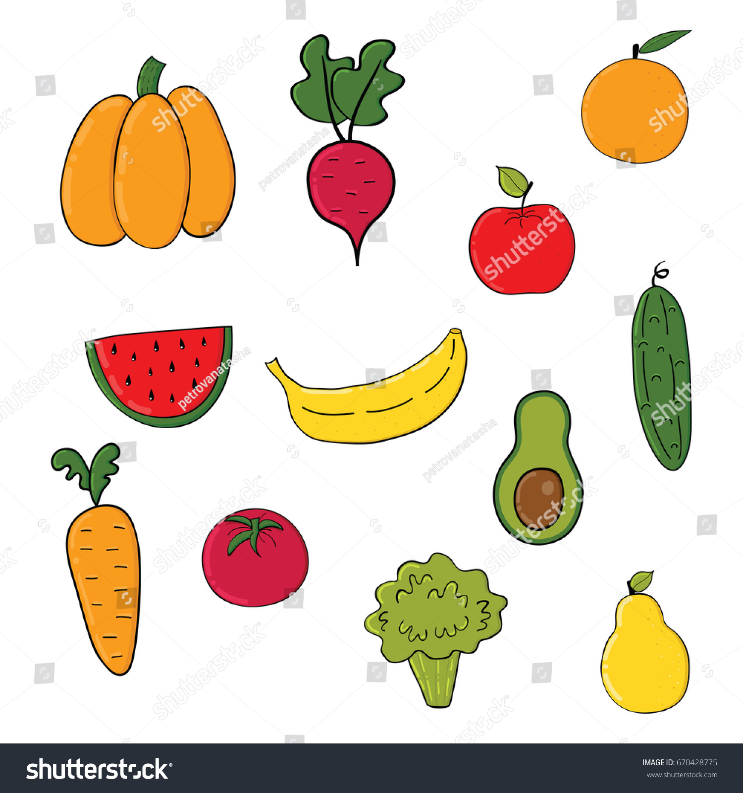 Set Fruits Vegetables Cartoon Vegetable Isolated Stock Vector (Royalty ...