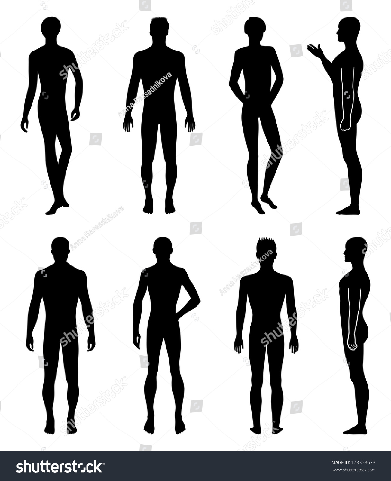 Set Full Length Front Back Silhouette Stock Vector 173353673 - Shutterstock