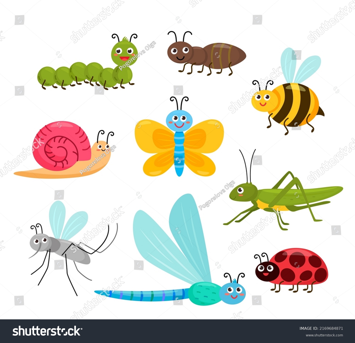 Set Funny Cartoon Insects Funny Butterfly Stock Vector (Royalty Free ...