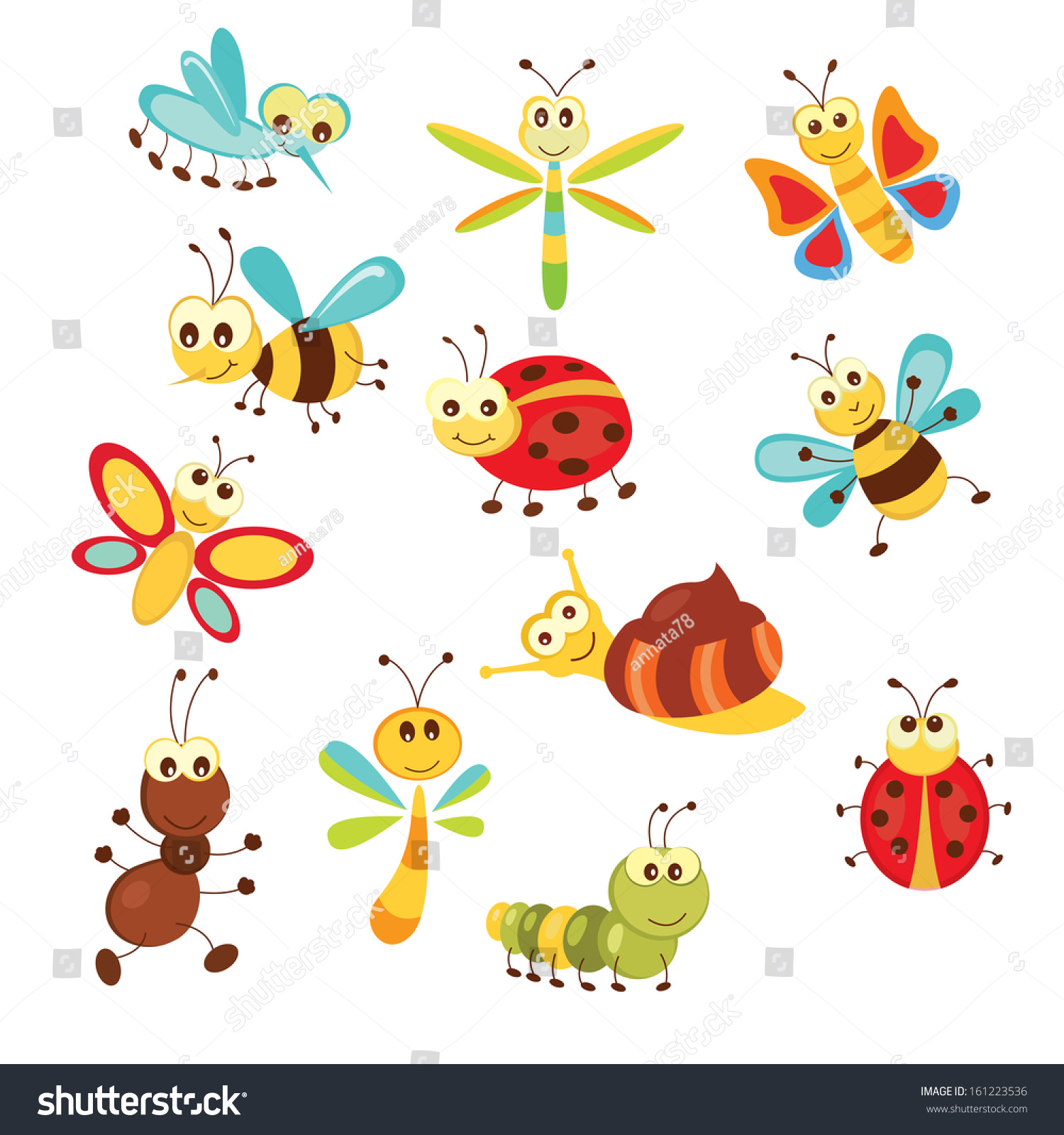 Set Of Funny Cartoon Insects Isolated Over White Stock Vector 161223536 ...