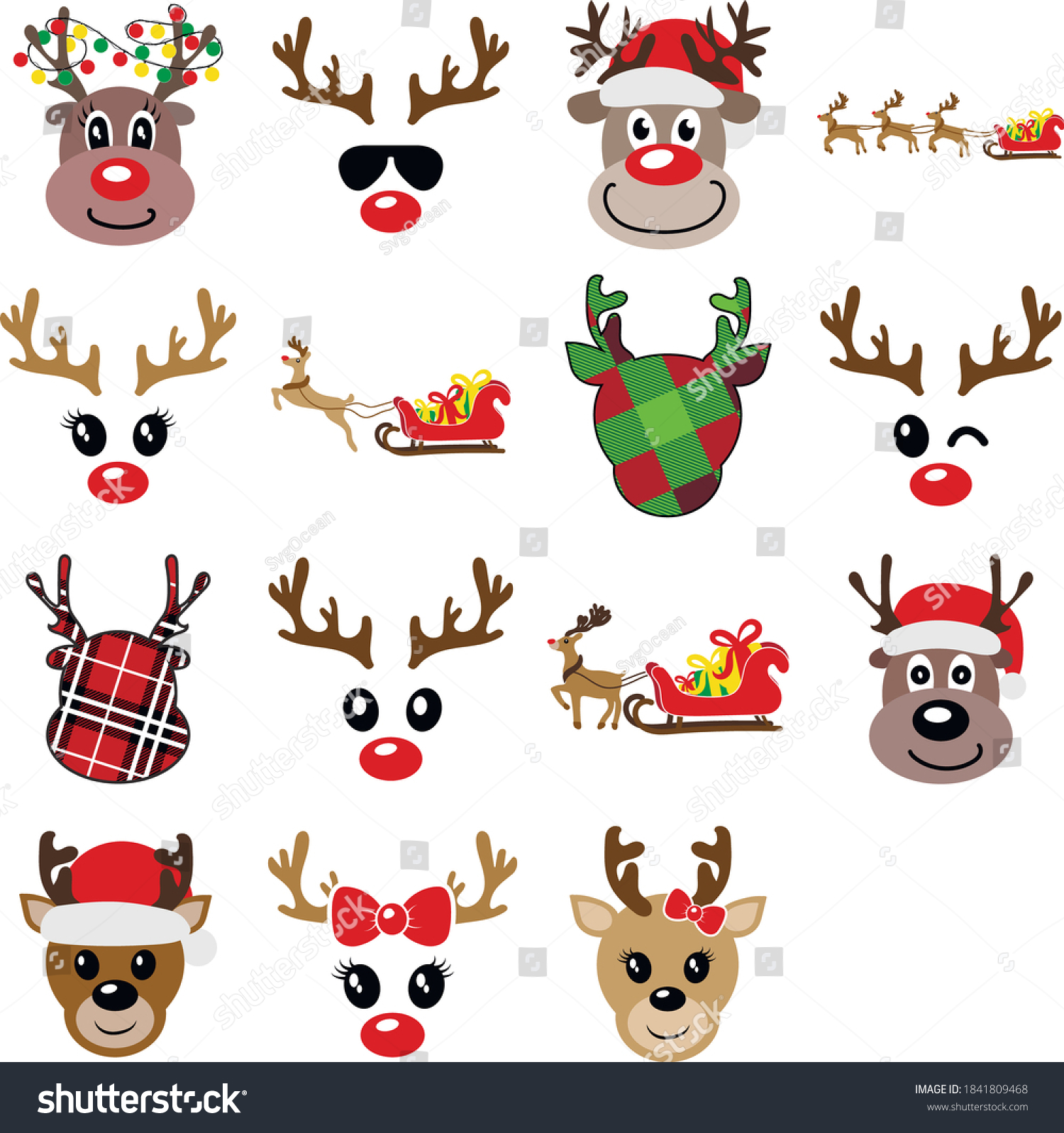 SVG of Set of funny Christmas reindeers vector illustration svg