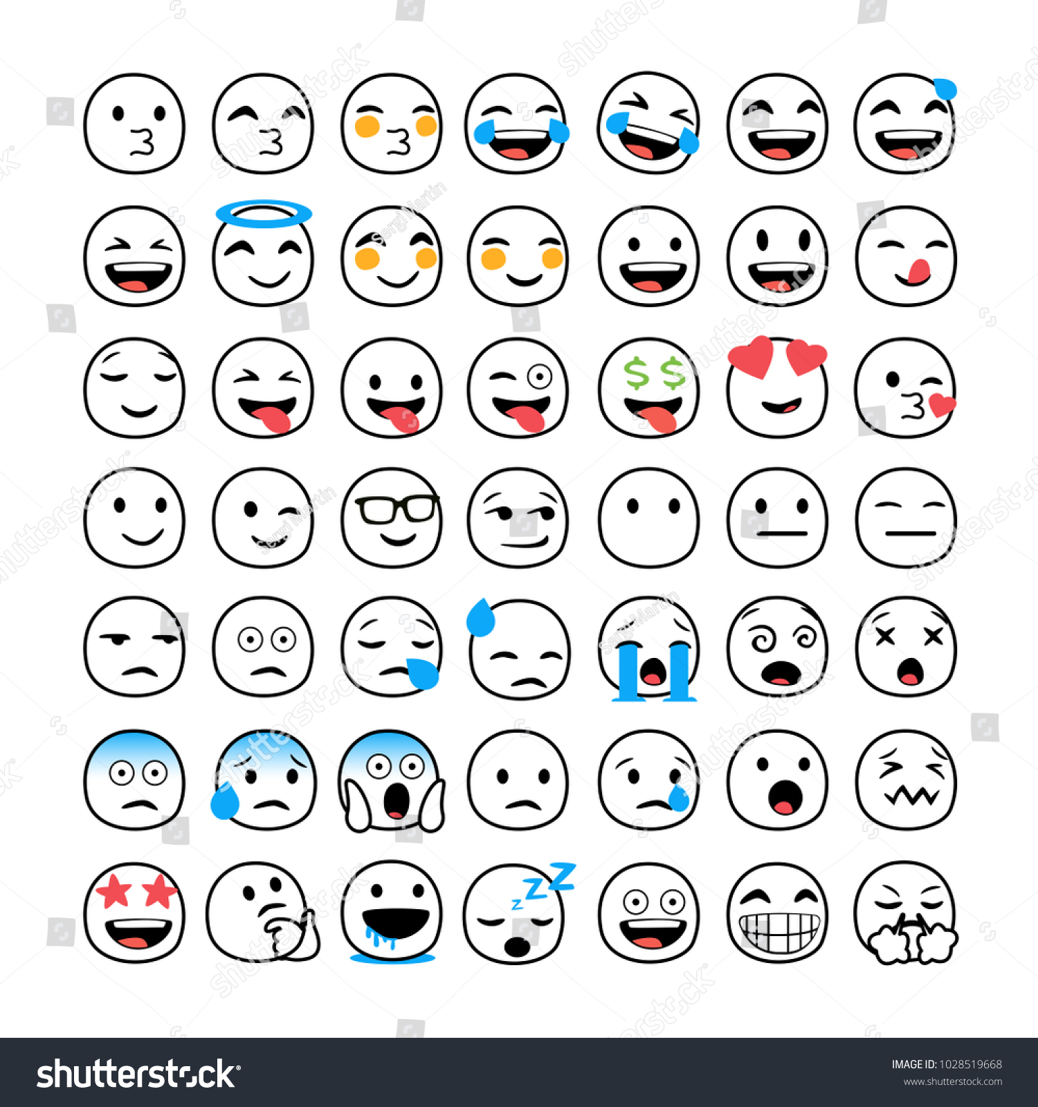 Set Funny Classic Emojis Isolated Vector Stock Vector (Royalty Free ...