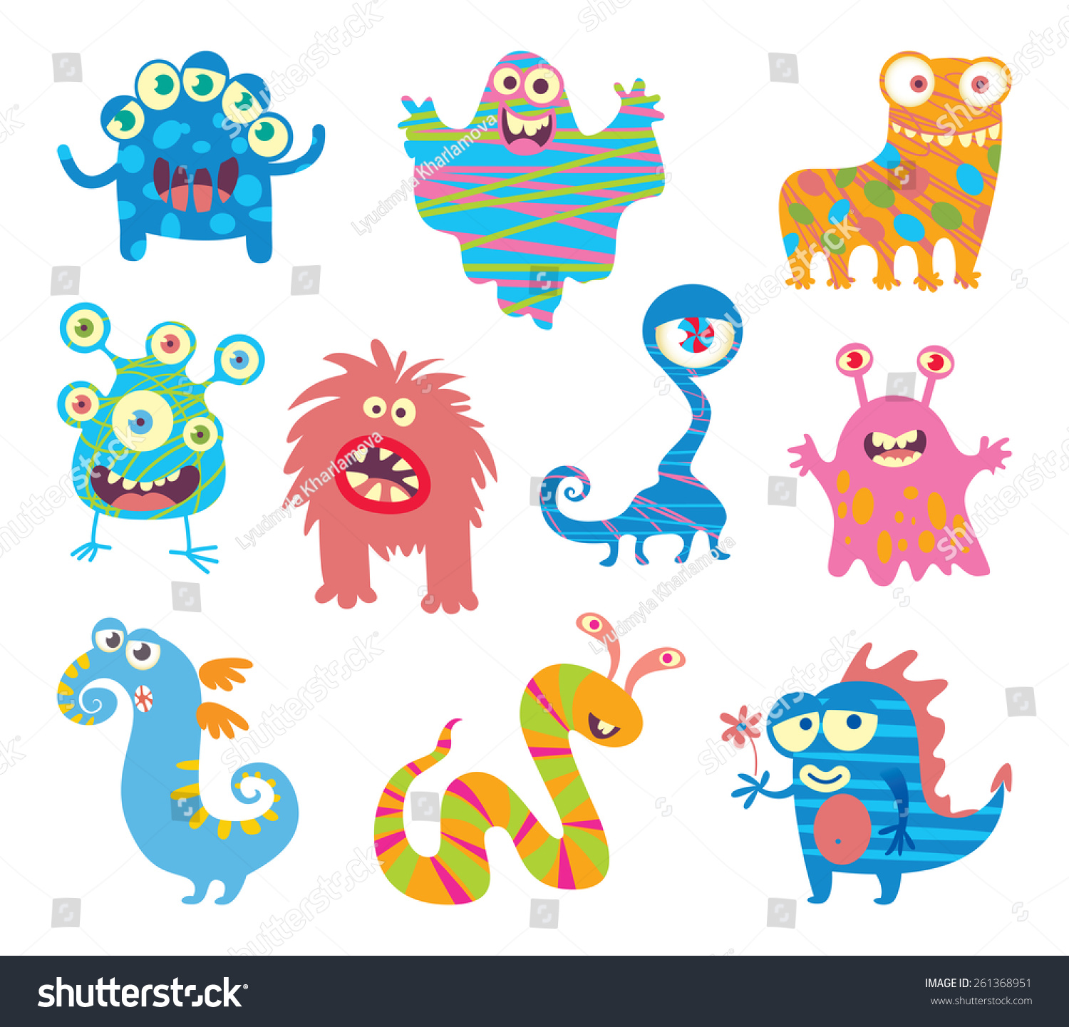 Set Funny Little Monsters Funny Cartoon Stock Vector 261368951 ...