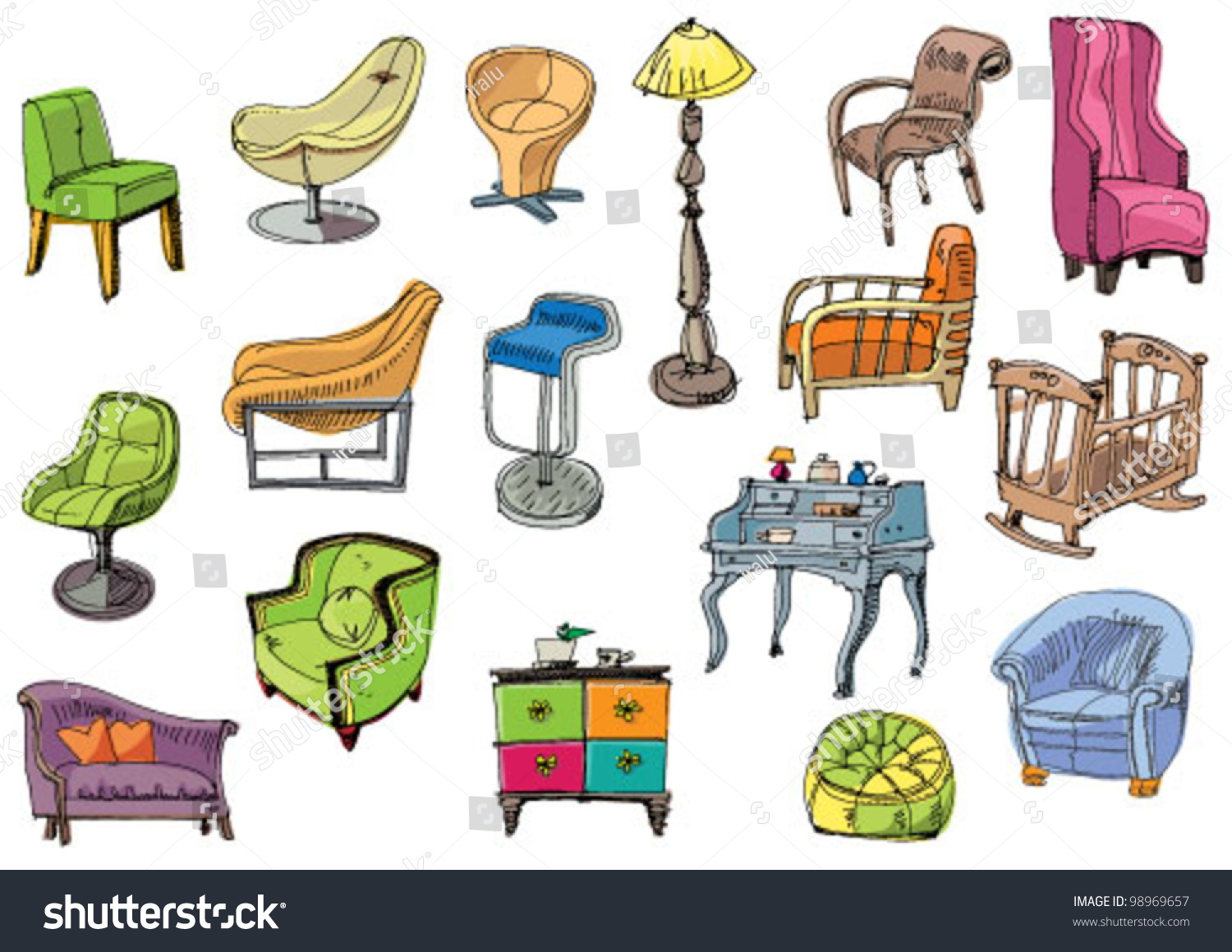 Set Of Furniture - Cartoon Stock Vector Illustration 98969657 ...