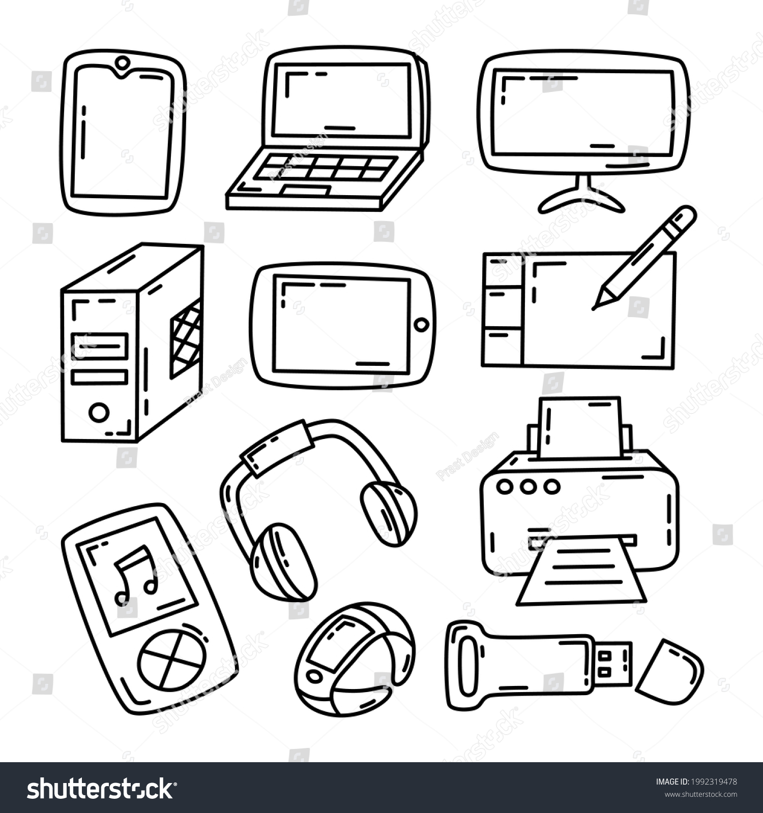 Set Gadget Vector Illustration Cute Line Stock Vector (Royalty Free ...