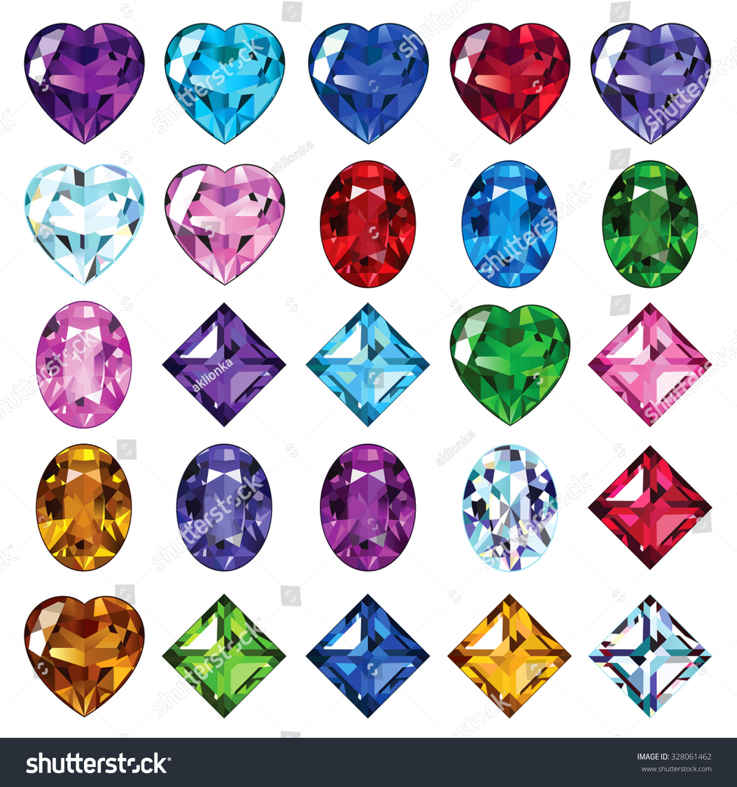 Set Of Gemstone Icons. Bright Gems Of Different Shapes. Stock Vector ...