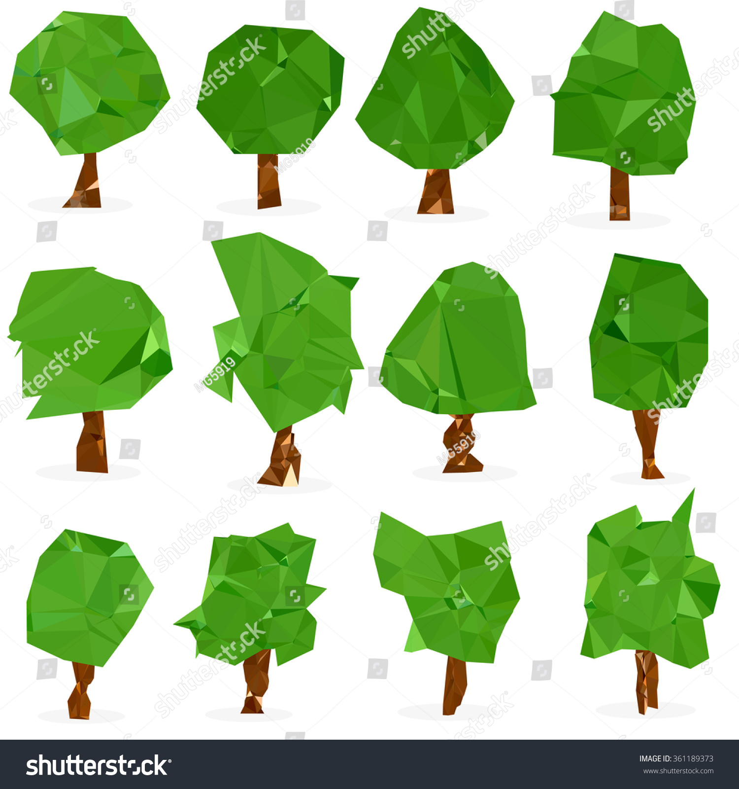 Set Geometric Vector Trees Abstract Tree Stock Vector 361189373