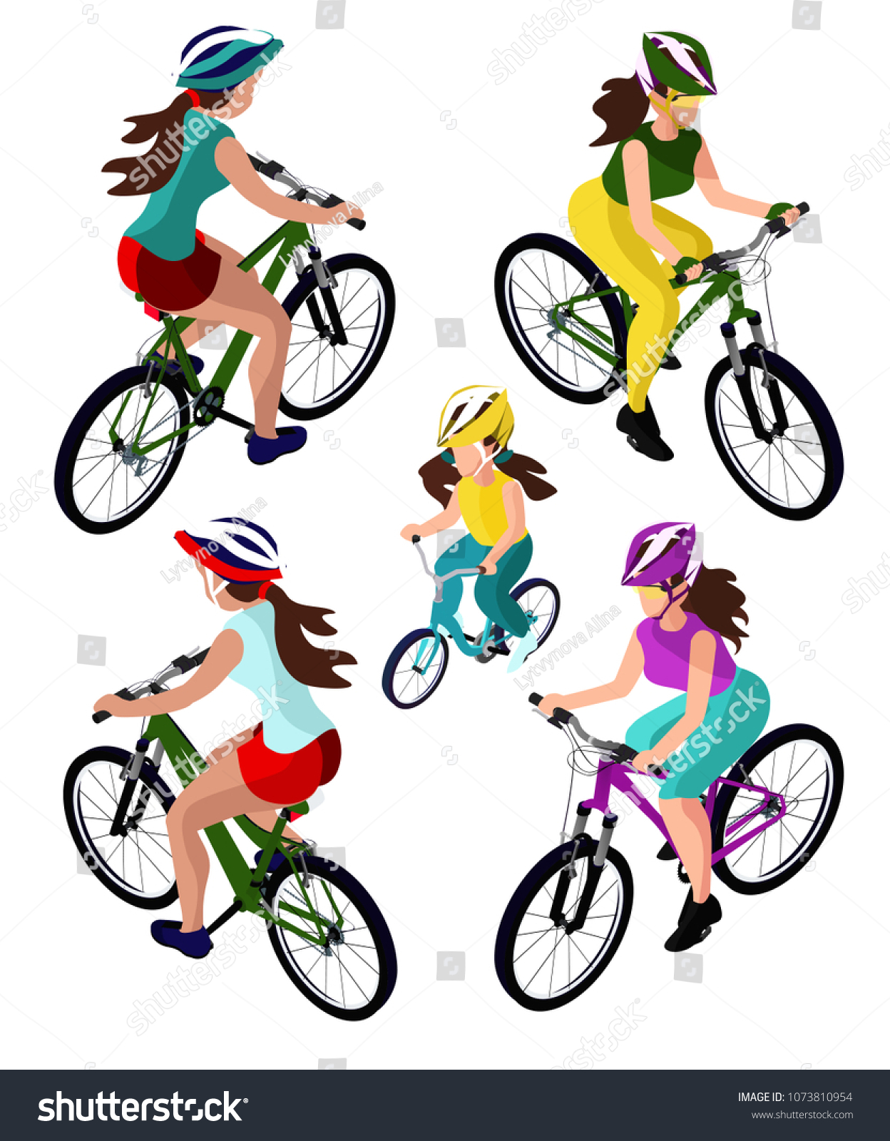 Set Girls On Bicycle Different Directions Stock Vector (Royalty Free ...