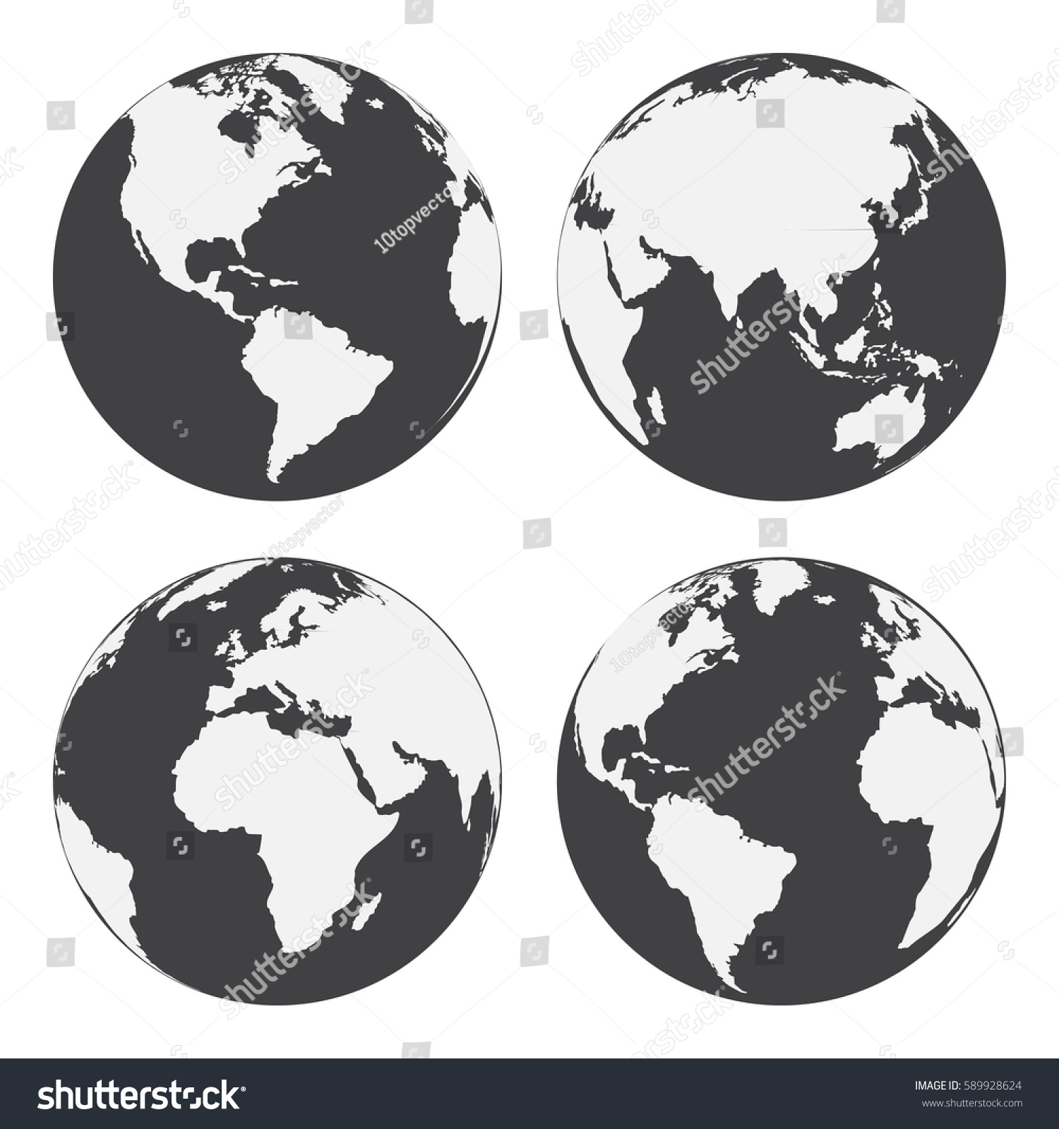 地球の地球アイコンのセット フラットスタイル ベクターイラスト のベクター画像素材 ロイヤリティフリー