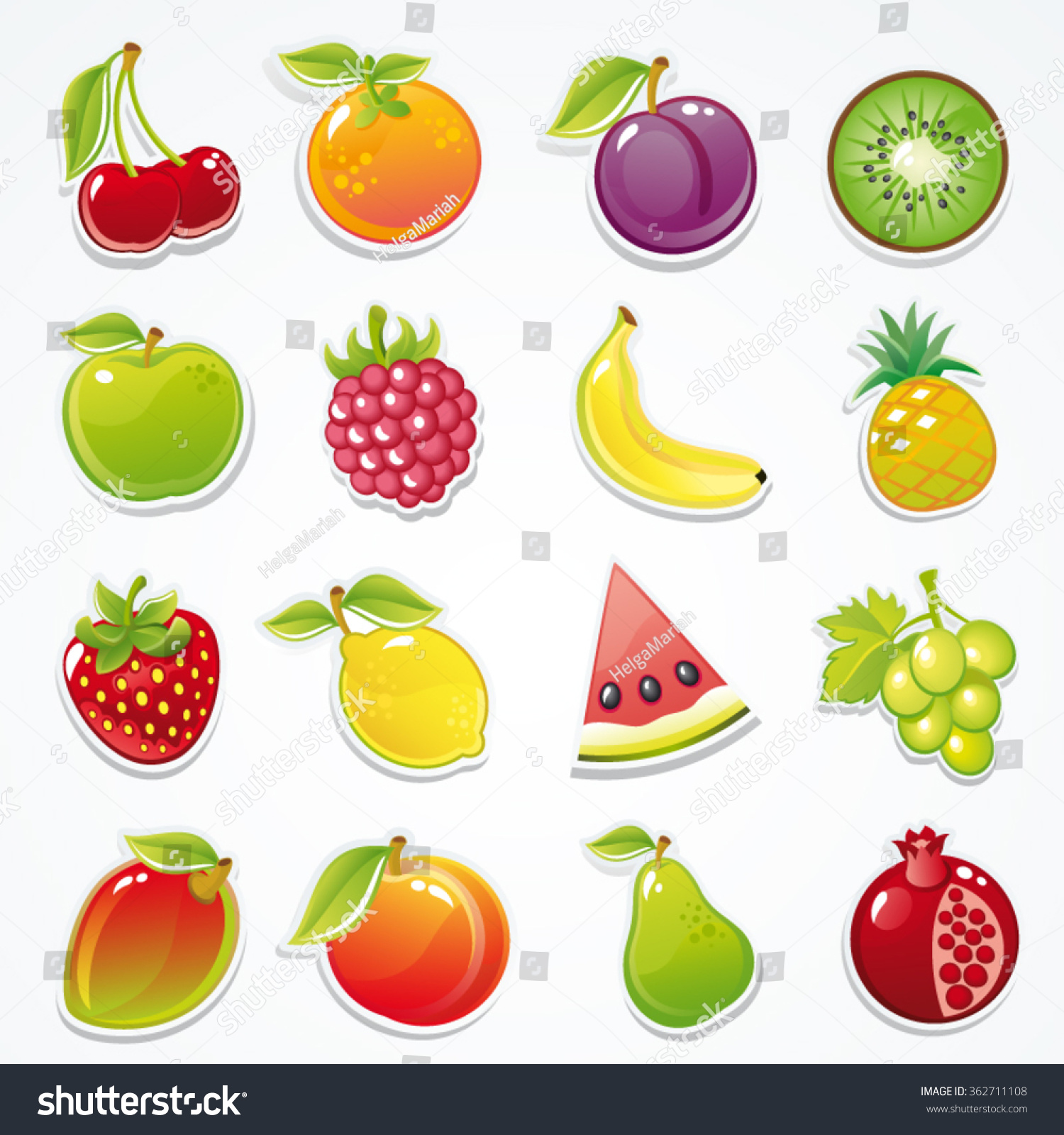 Set Glossy Fruit Stickers Isolated Cherry Stock Vector 362711108 ...