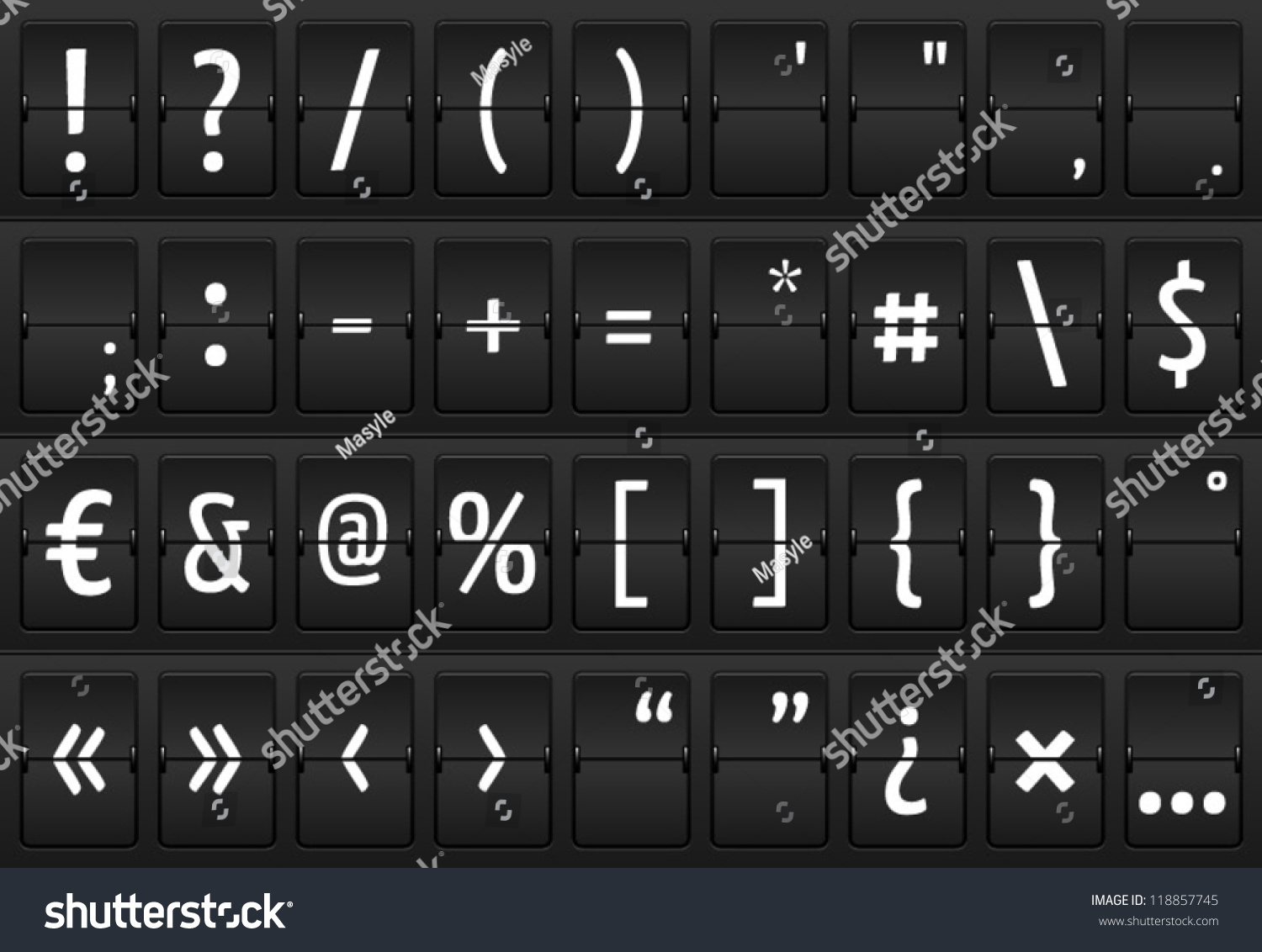 SVG of Set of glyphs on a mechanical terminal table, isolated elements svg