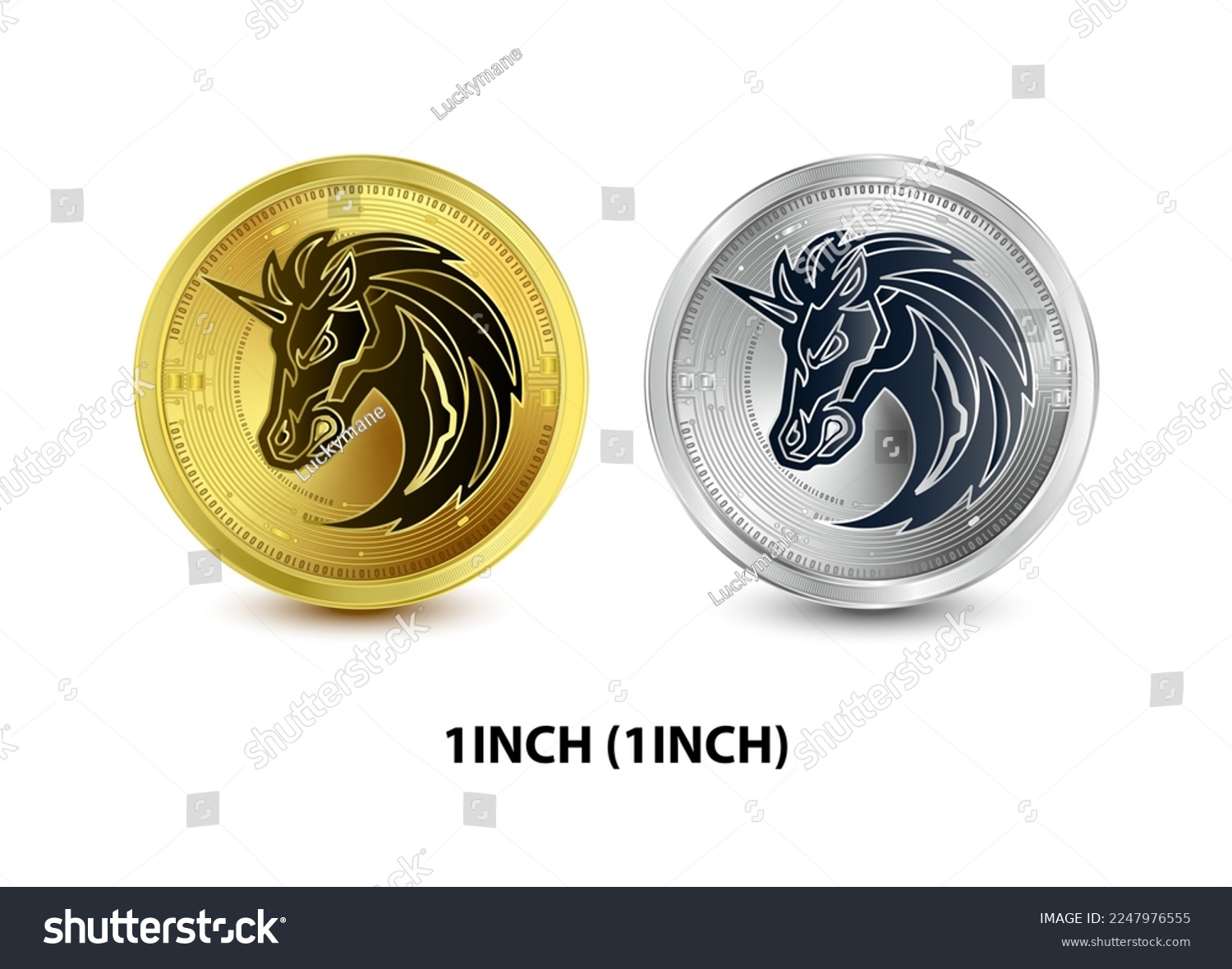 SVG of Set of Gold and Silver coin 1inch (1INCH) 3D Vector illustration. Digital currency. Cryptocurrency Golden coins symbol isolated on white background. isometric Physical coins.  Digital money concept. svg